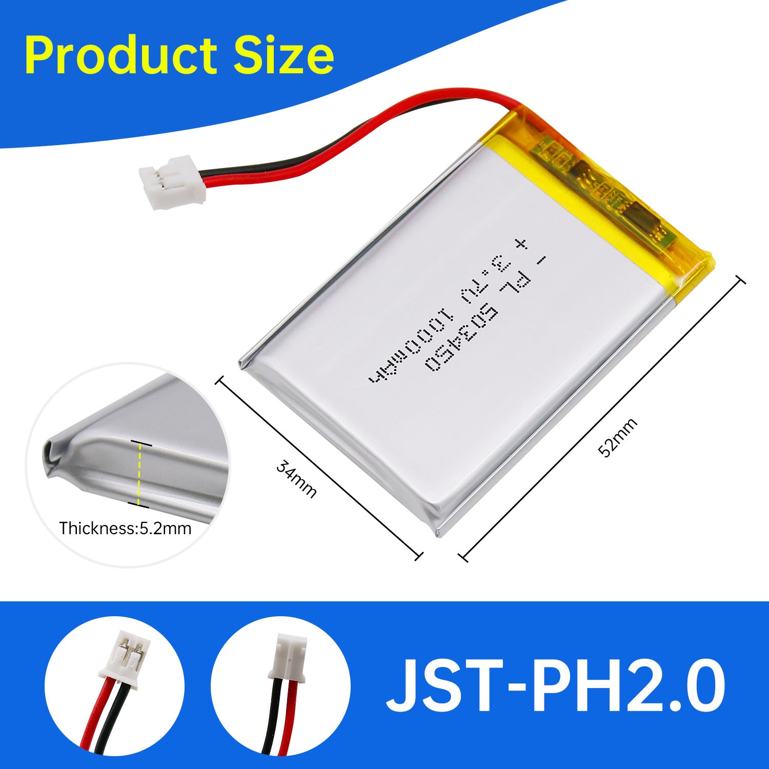 YDL 3.7V 1000mAh 523450 리튬 폴리머 배터리