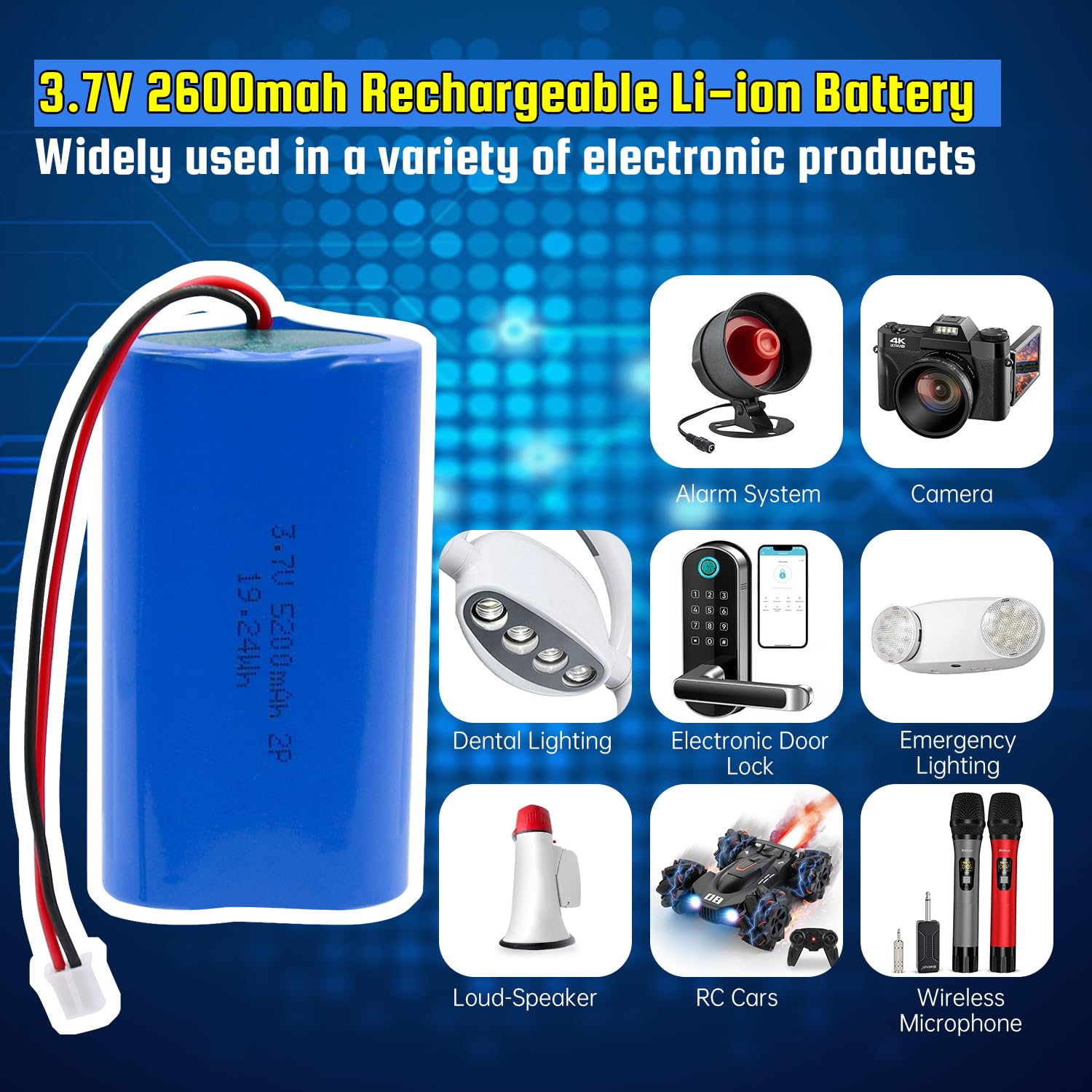 Batteries rechargeables Li-ion YDL 3.7V 4400mAh Batteries de remplacement pour l'électronique, les jouets, l'éclairage, l'équipement