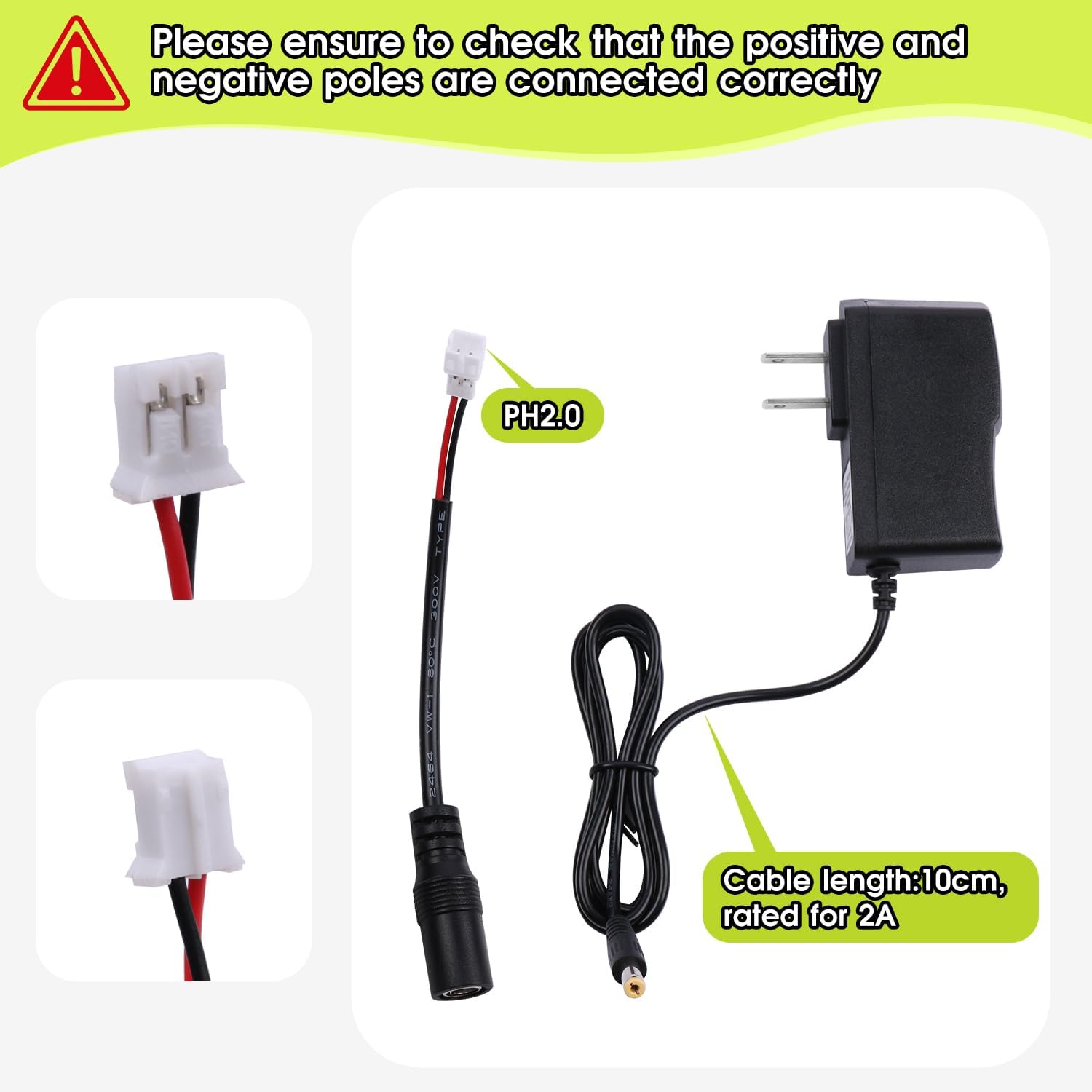 PH2 2पिन चार्जर 4.2V चार्जर | अमेरिकी मानक