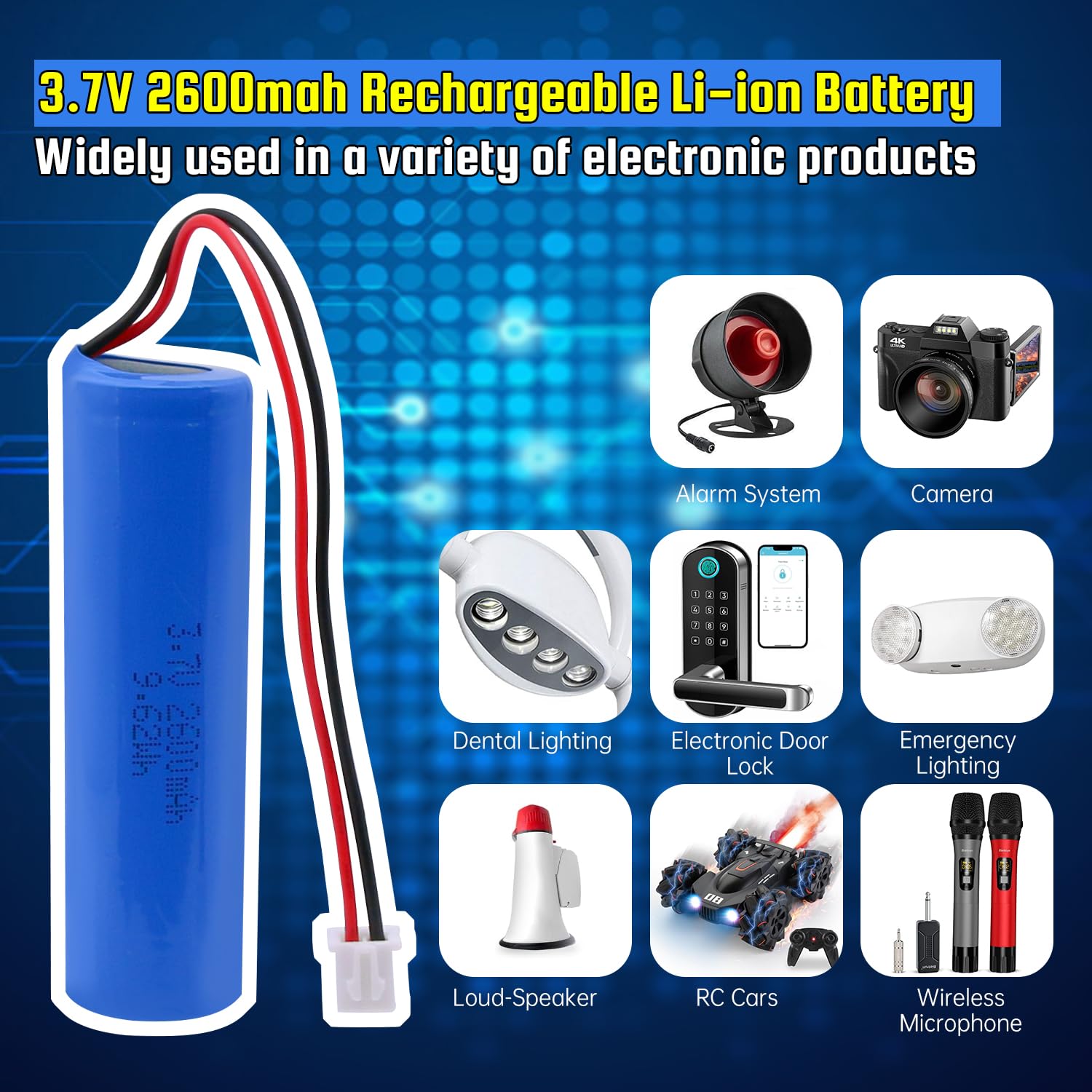 Pin sạc Li-ion YDL 3.7V 2600mAh Pin thay thế cho thiết bị điện tử, đồ chơi, đèn chiếu sáng, thiết bị