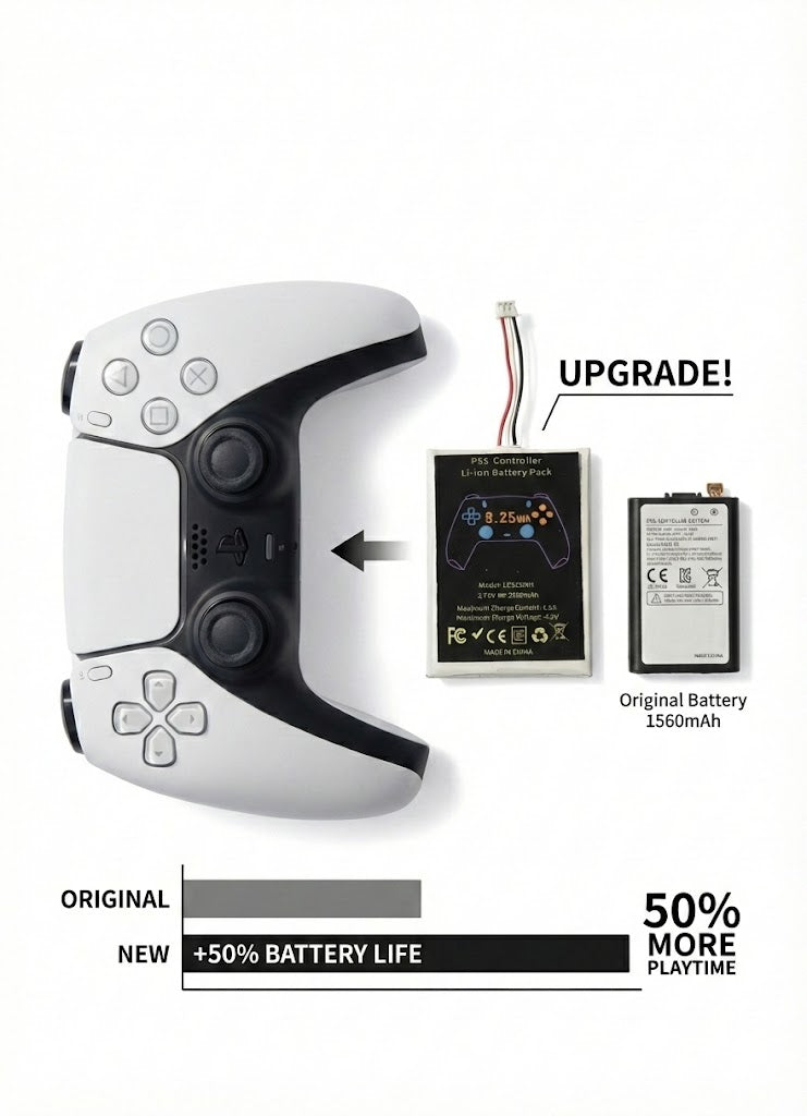 2500mAh High Capacity Battery for PS5 DualSense Controller | LIP1708 Replacement Upgrade