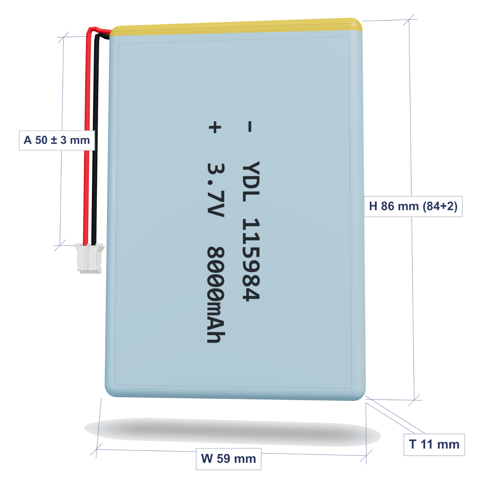 YDL 115984MN80 8000mAh 3.7V semi-solid lithium battery with PH2.0 connector