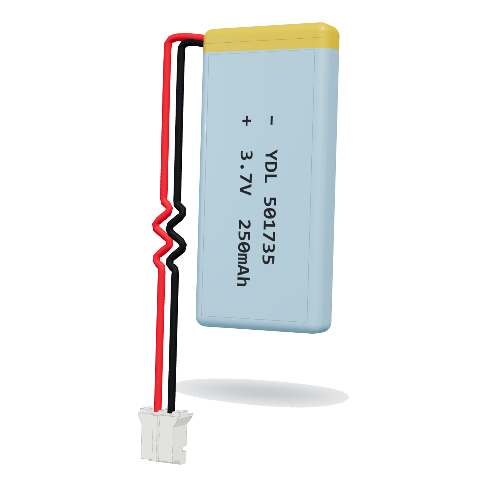 YDL 501735 250mAh 3.7V lithium polymer battery, 5x17x37mm, PH2.0 connector
