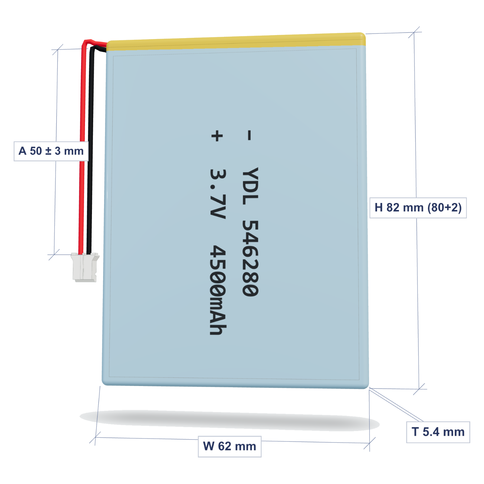 YDL 546280 4500mAh 3.7V semi-solid lithium battery with PH2.0 connector