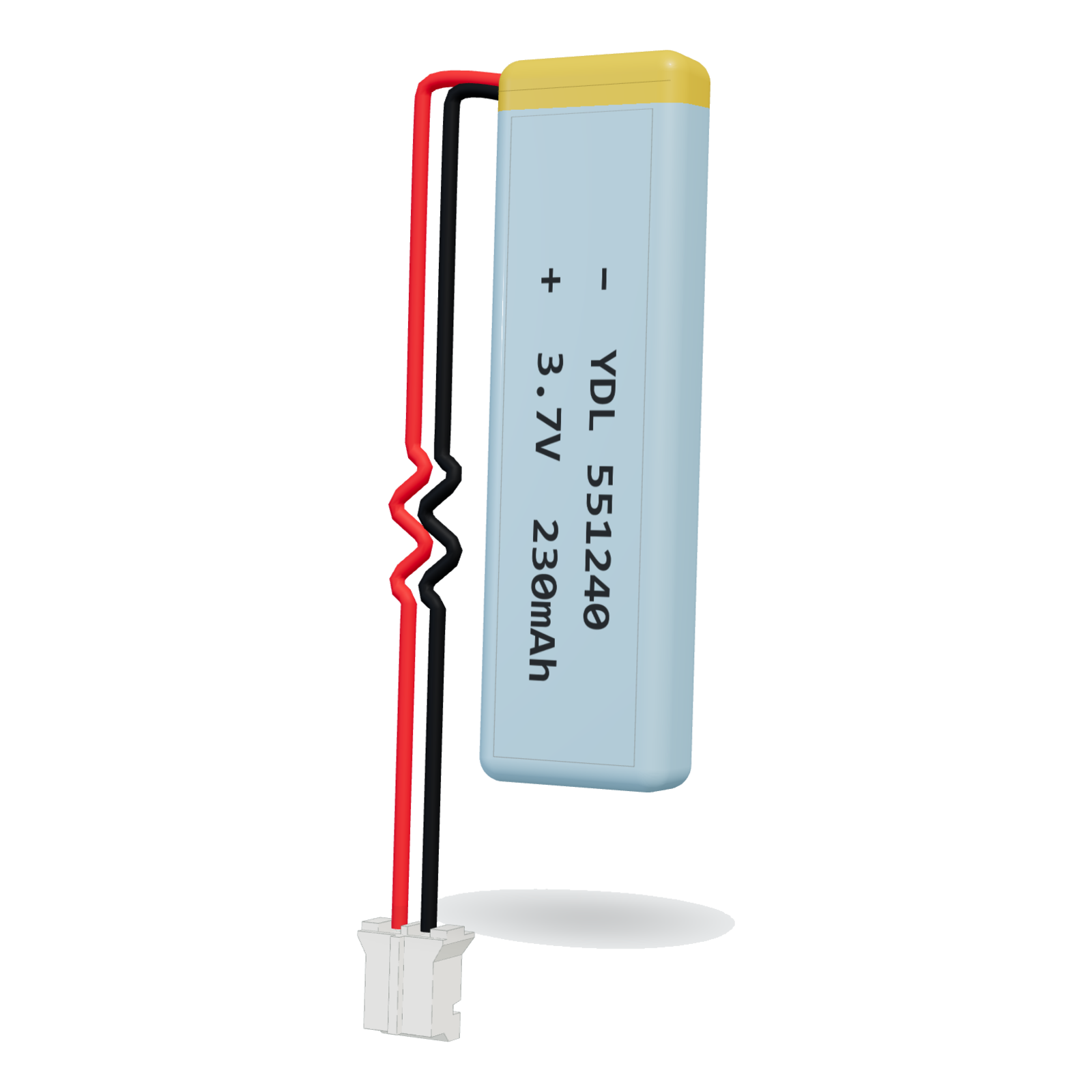 YDL 551240 230mAh 3.7V lithium polymer battery, 5.5x12x42mm, PH2.0 connector