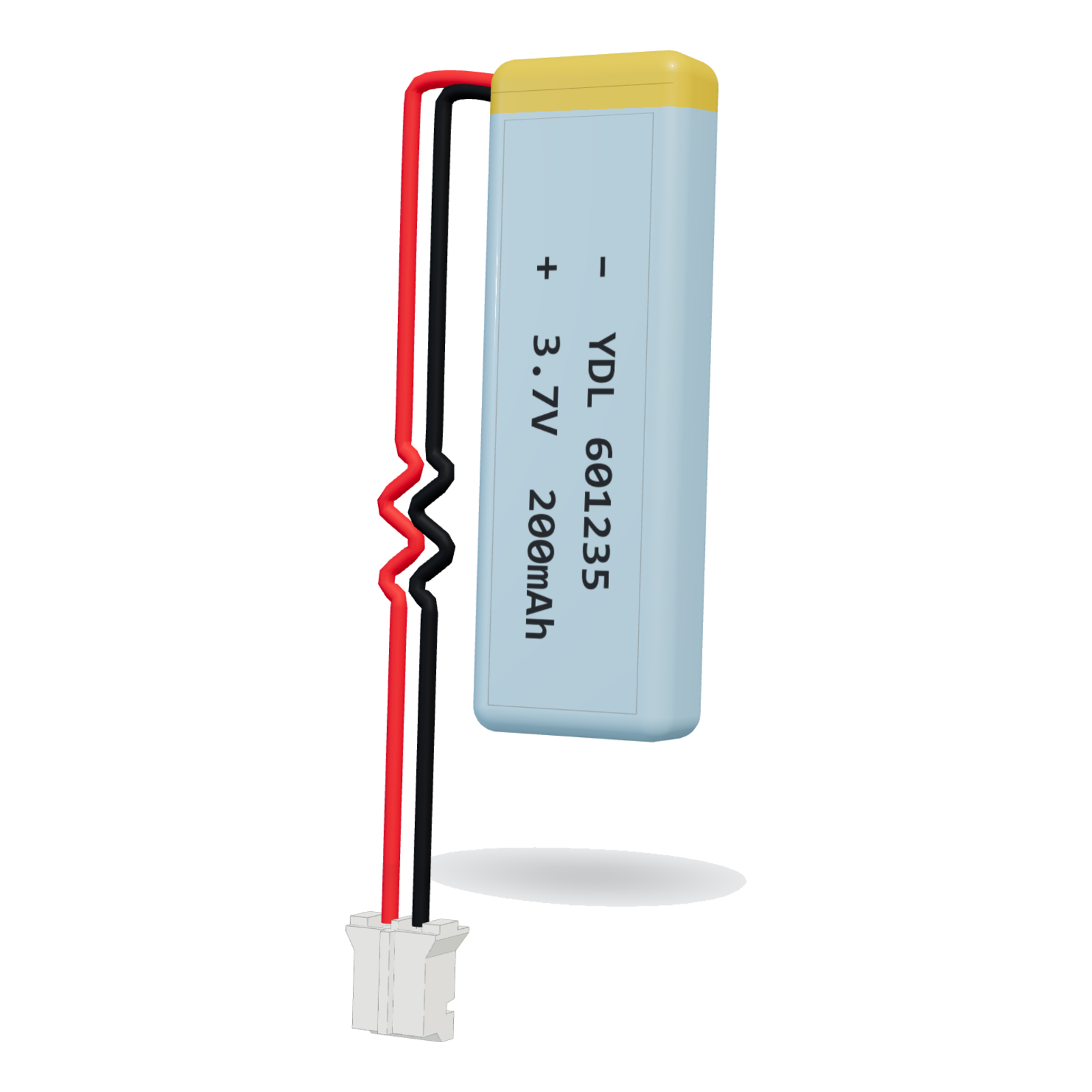 YDL 601235 200mAh 3.7V lithium polymer battery, 6x12x37mm, PH2.0 connector