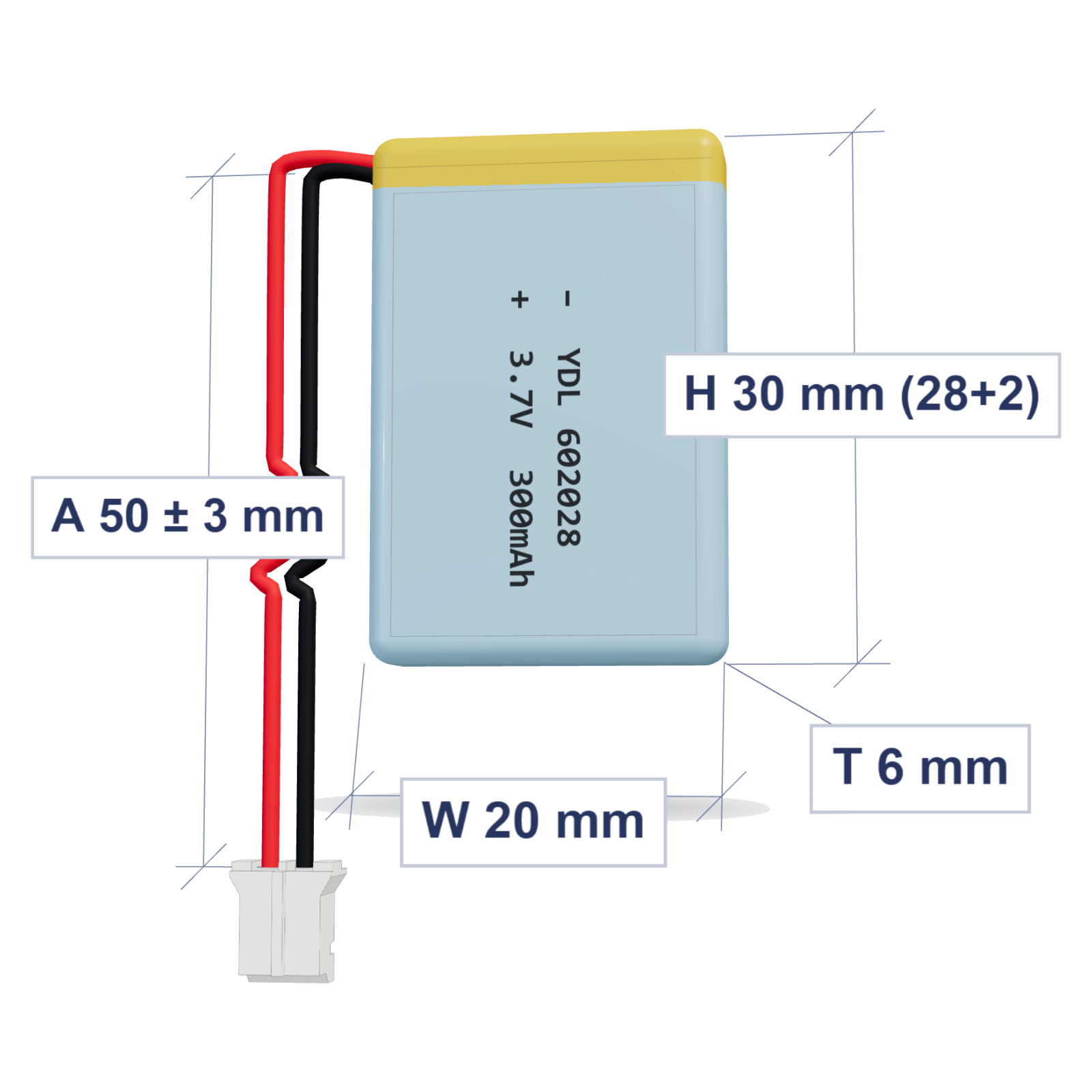 YDL 602028 300mAh 3.7V lithium polymer battery 3D preview