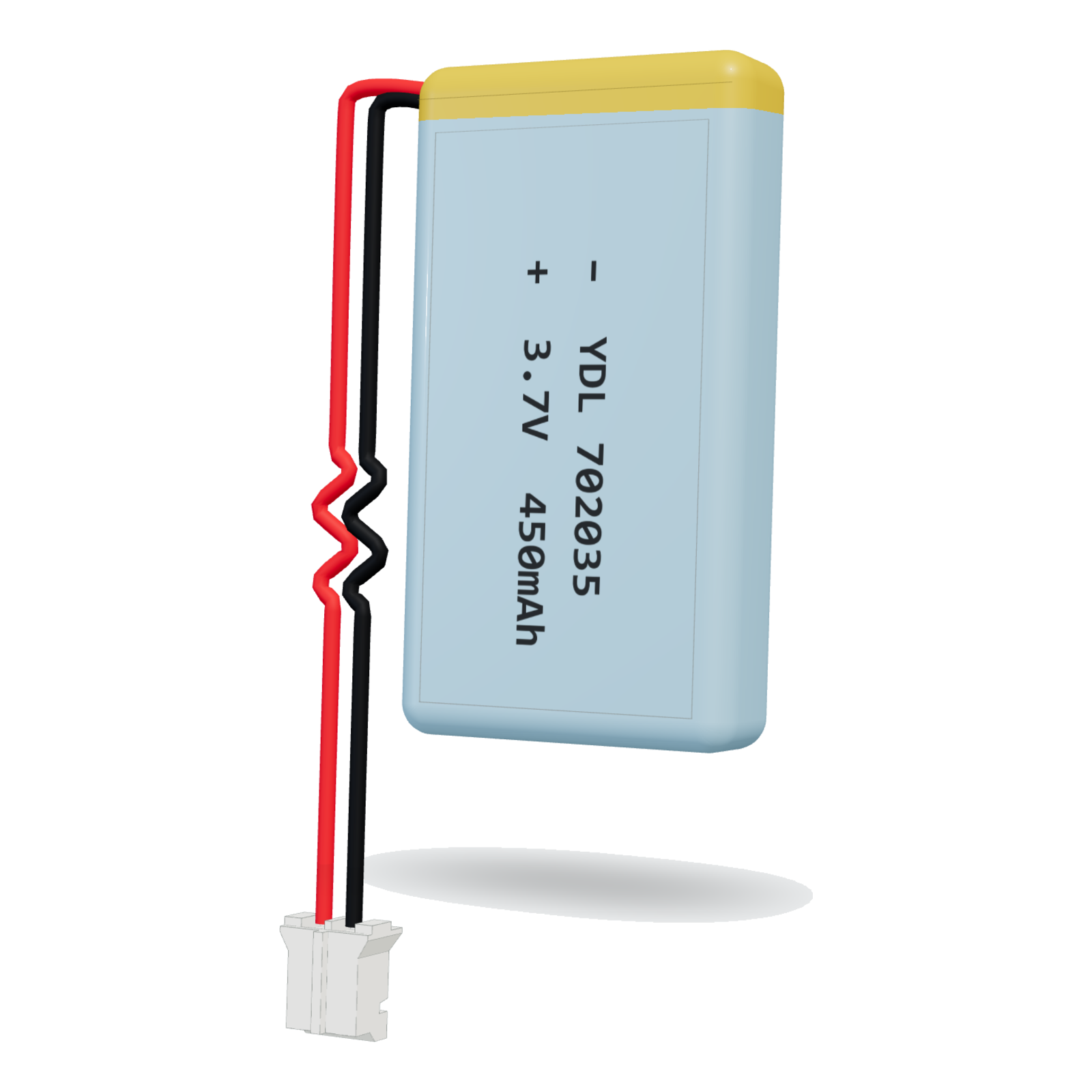 YDL 702035 450mAh 3.7V lithium polymer battery, 7x20x37mm, PH2.0 connector
