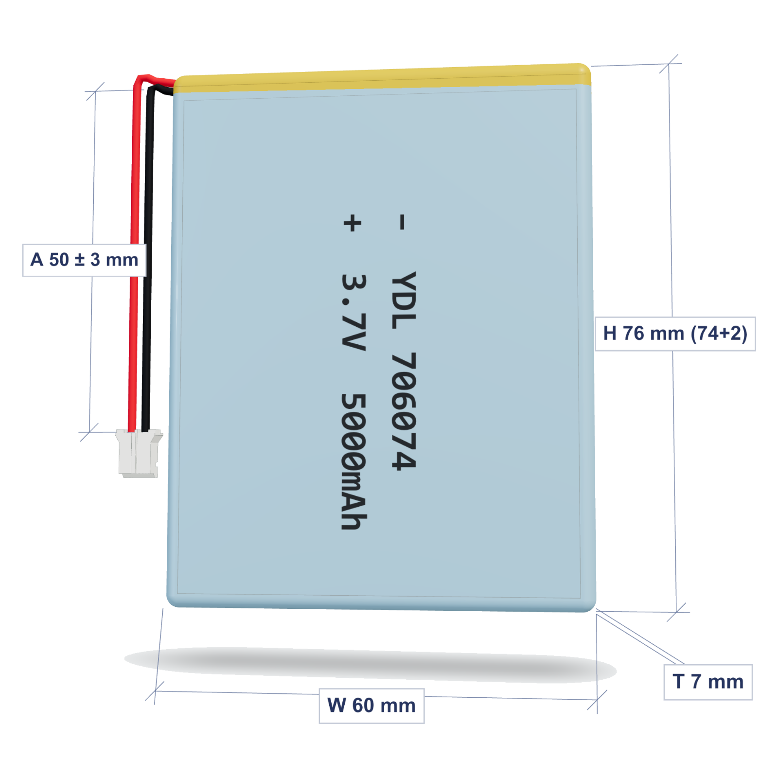 YDL 706074MN50 5000mAh 3.7V semi-solid lithium battery with PH2.0 connector
