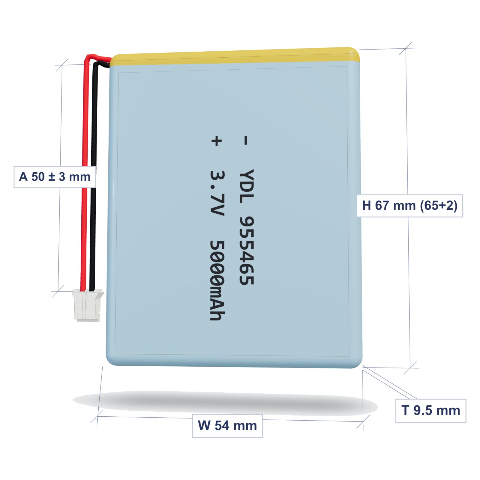 YDL 955465MN50 5000mAh 3.7V semi-solid lithium battery with PH2.0 connector