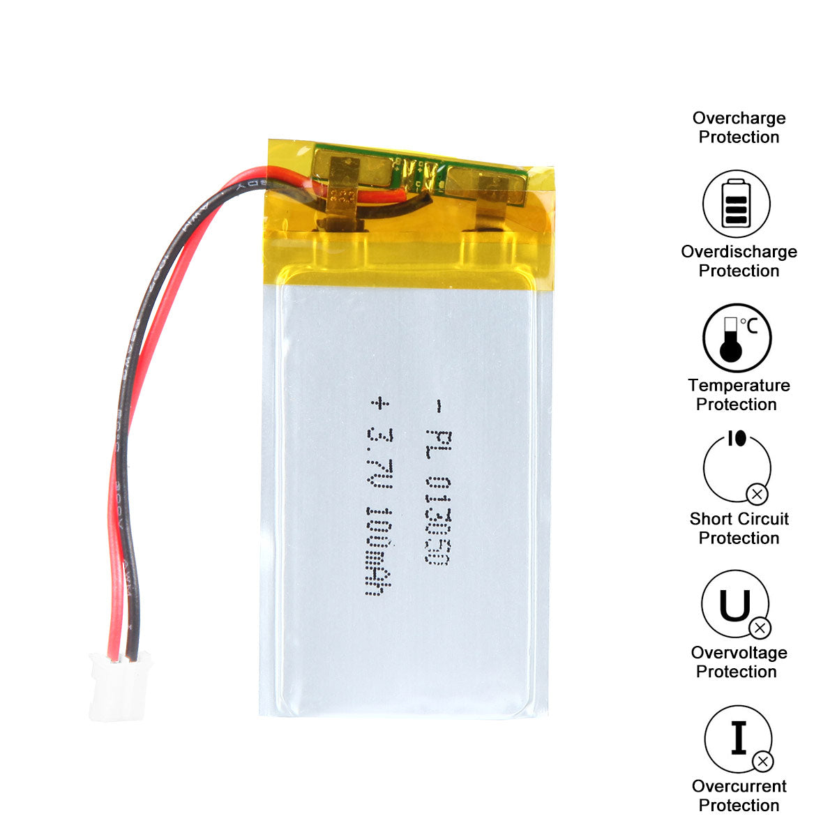 3.7V 100mAh 013050 재충전용 리튬 중합체 건전지 길이 52mm