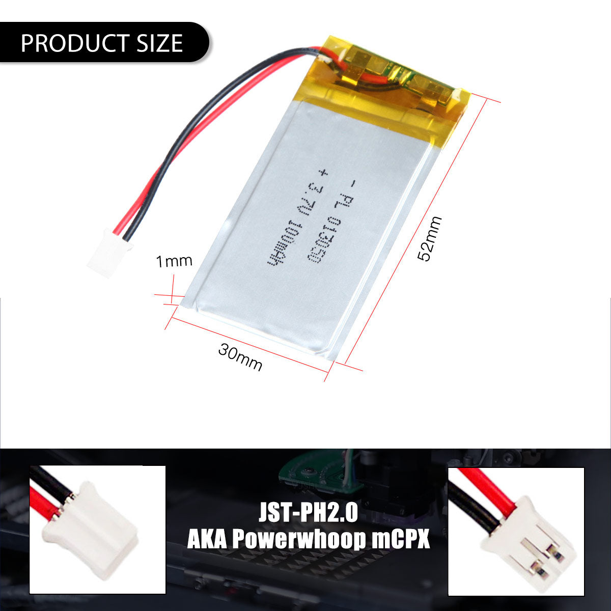 3.7V 100mAh 013050 재충전용 리튬 중합체 건전지 길이 52mm