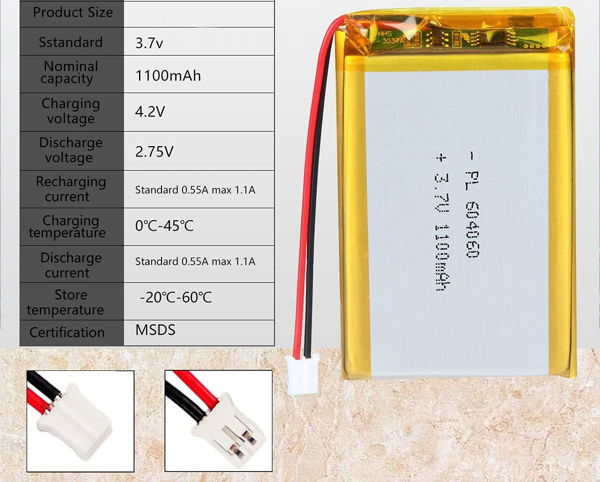 3.7V 1100mAh 604060 재충전용 리튬 중합체 건전지 길이 62mm