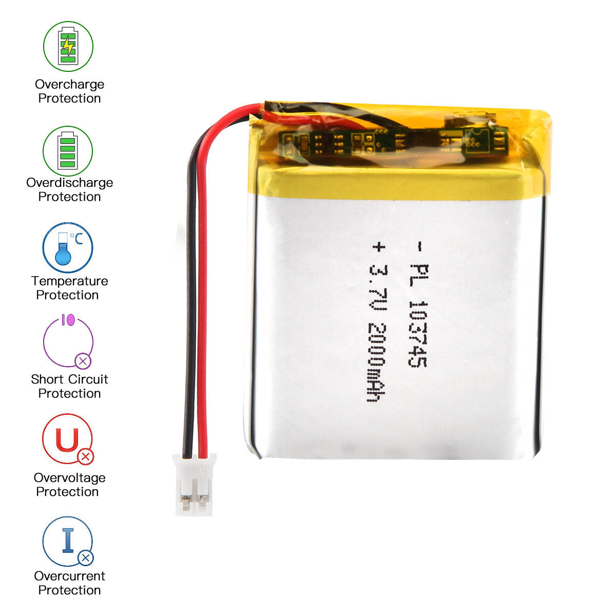 3.7V 2000mAh 103745 充電式リチウムポリマー電池