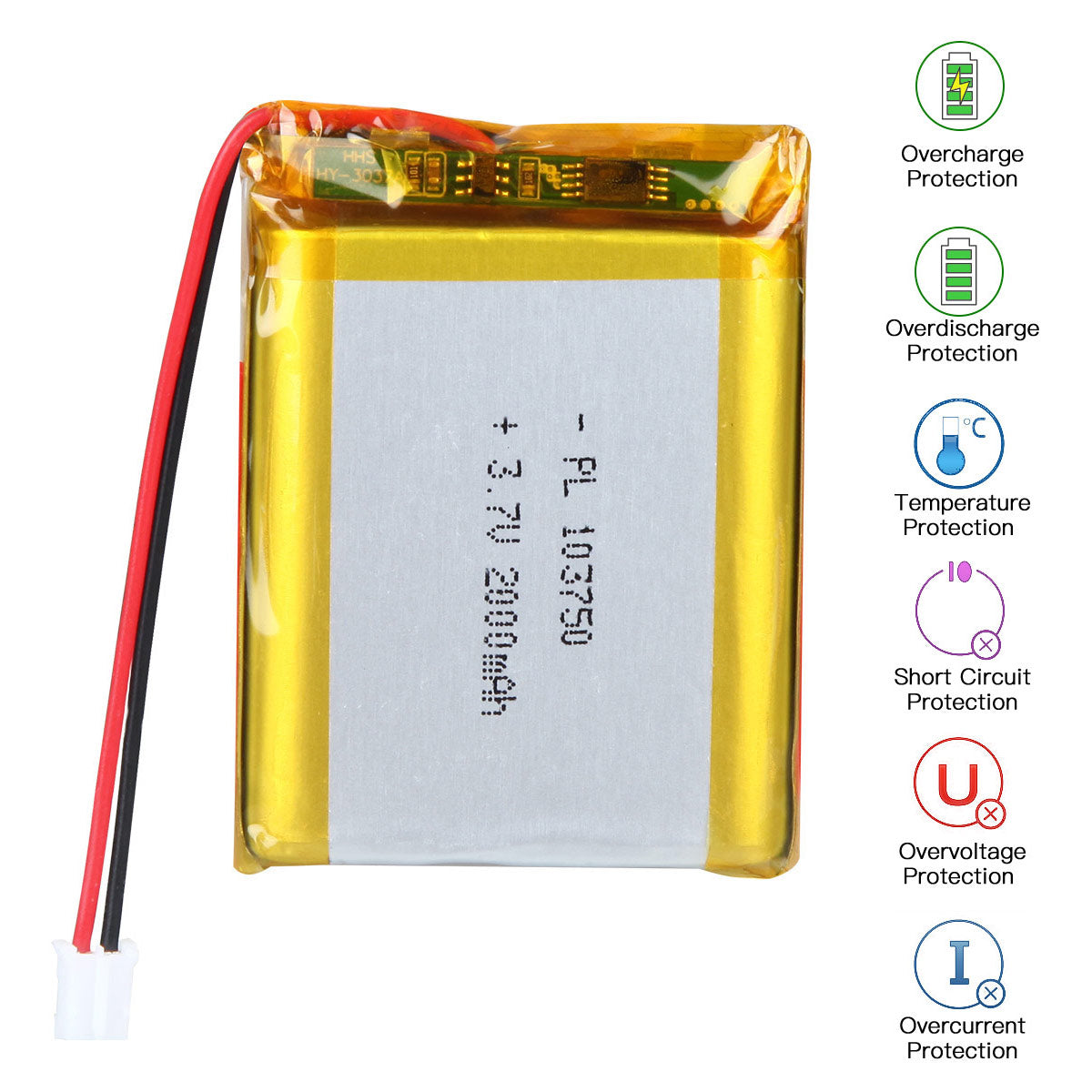 3.7V 2000mAh 103750 재충전용 리튬 중합체 건전지 길이 52mm