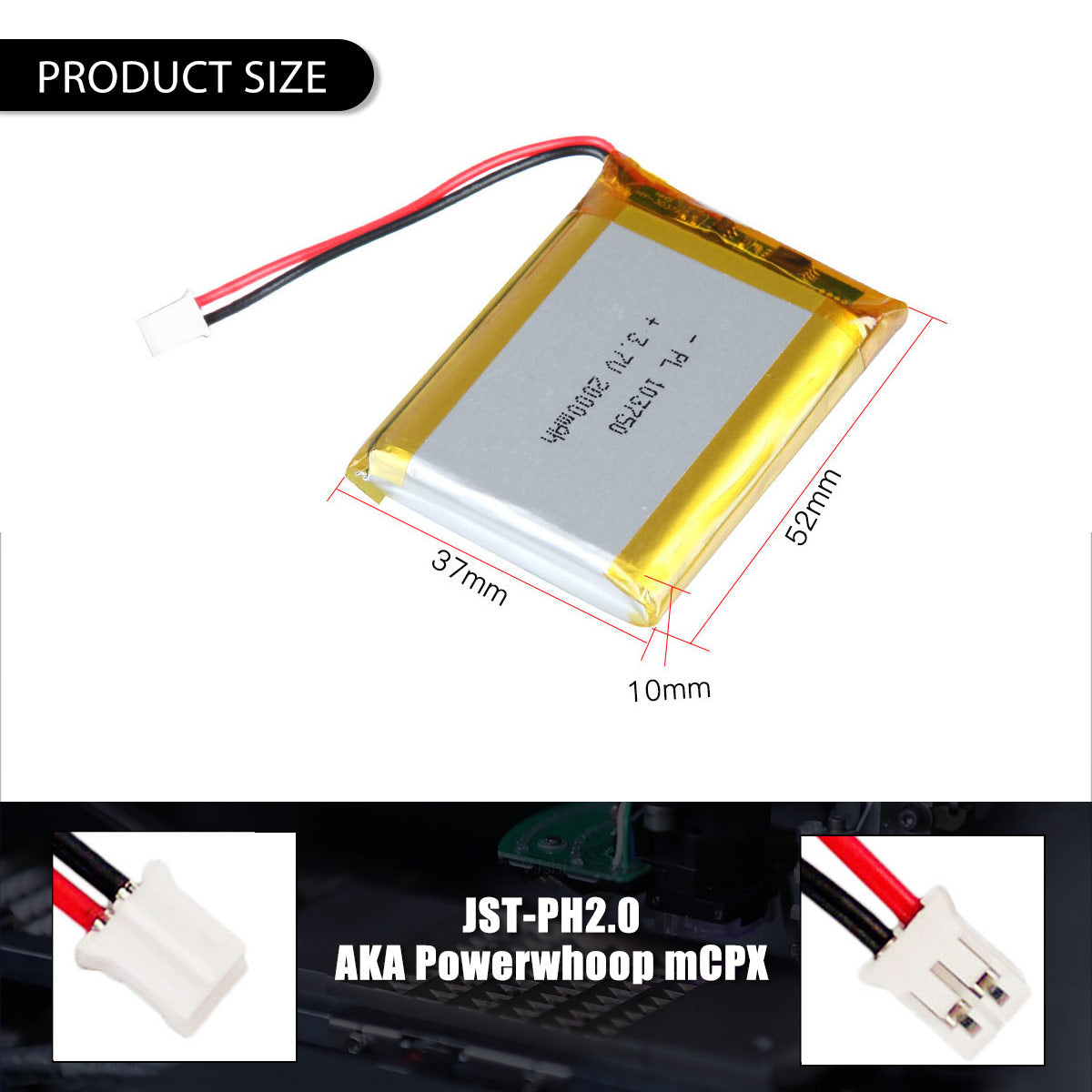 3.7V 2000mAh 103750 재충전용 리튬 중합체 건전지 길이 52mm