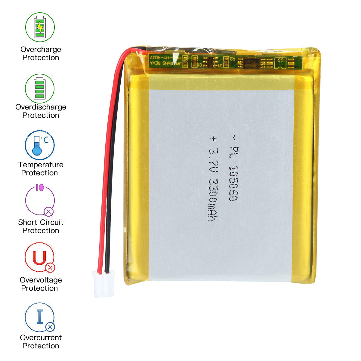 3.7V 3300mAh 105060 재충전용 리튬 중합체 건전지 길이 62mm