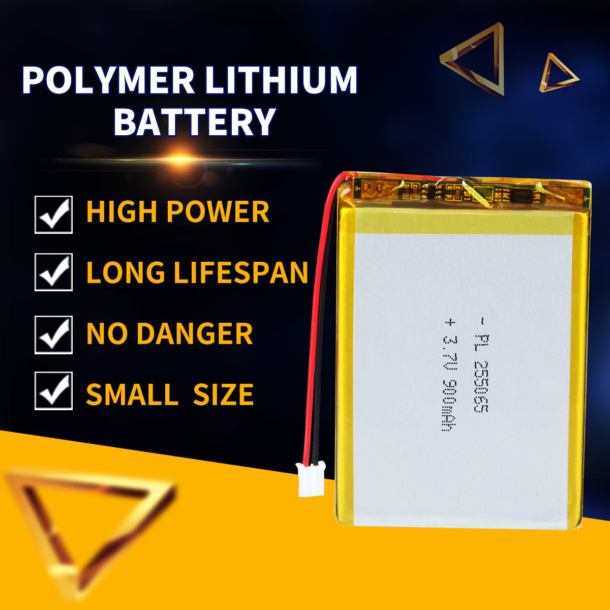 3.7V 900mAh 255065 रिचार्जेबल लिथियम पॉलिमर बैटरी