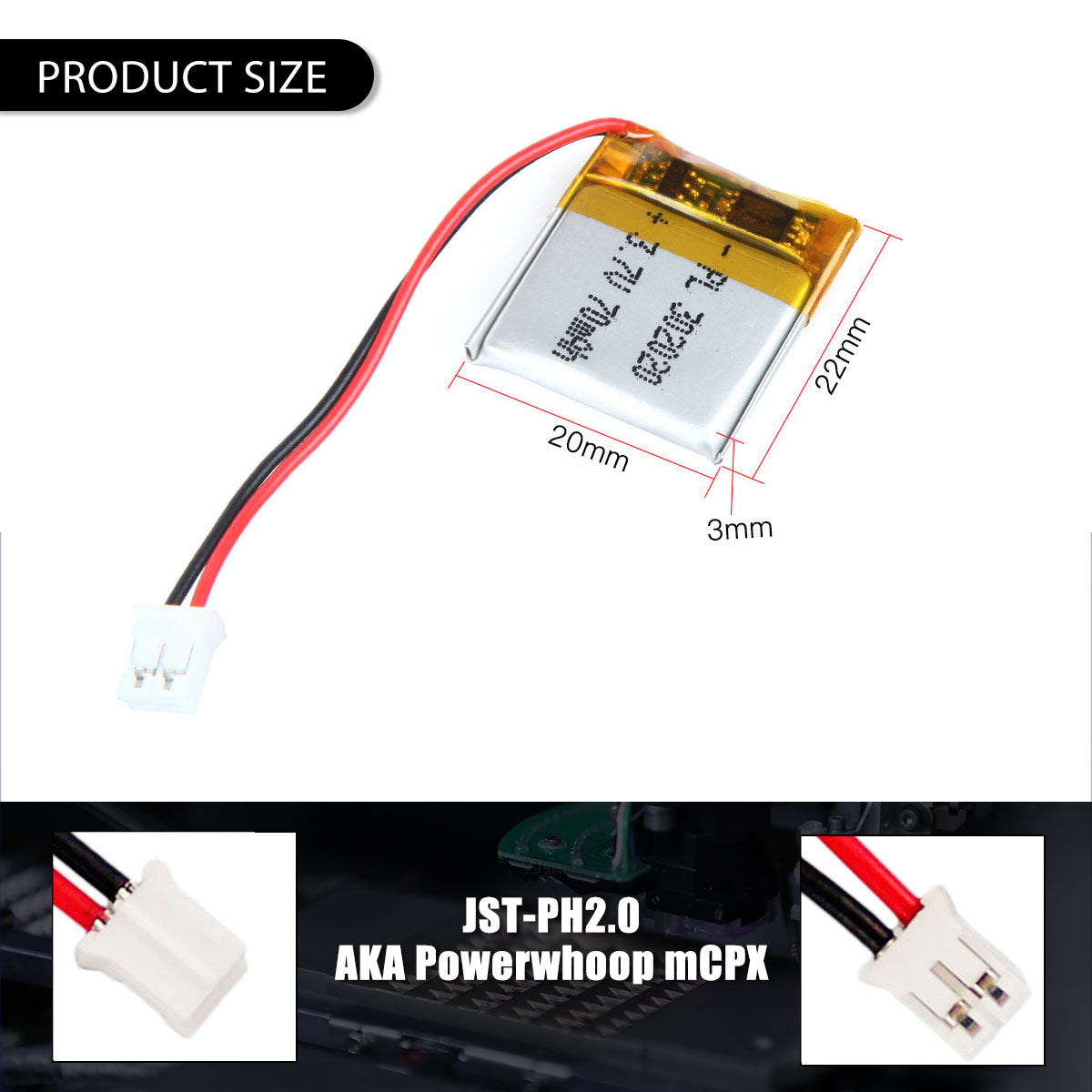 3.7V 70mAh 302020 충전식 리튬 폴리머 배터리 길이 22mm