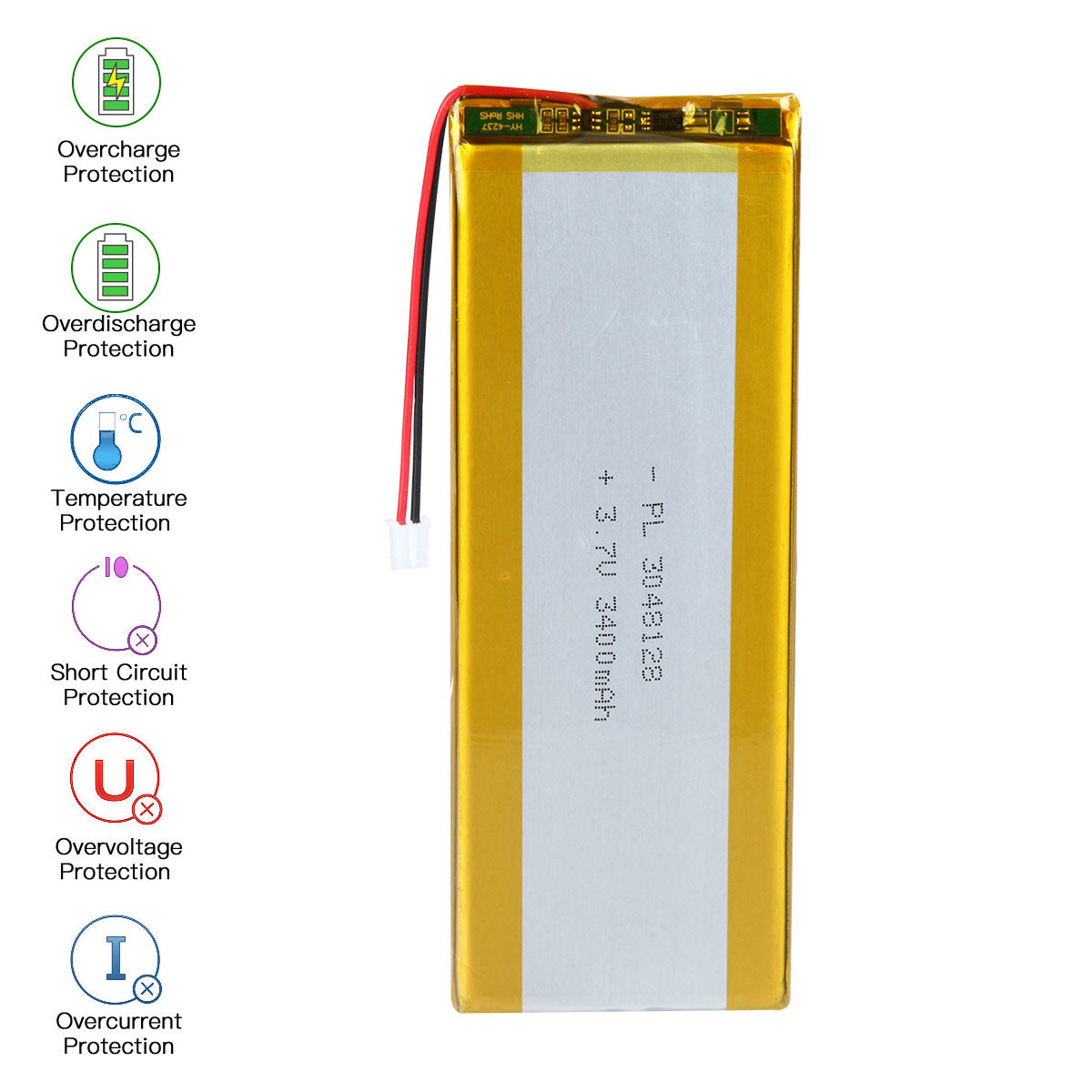 3.7V 3400mAh 3048128 재충전용 리튬 중합체 건전지 길이 130mm