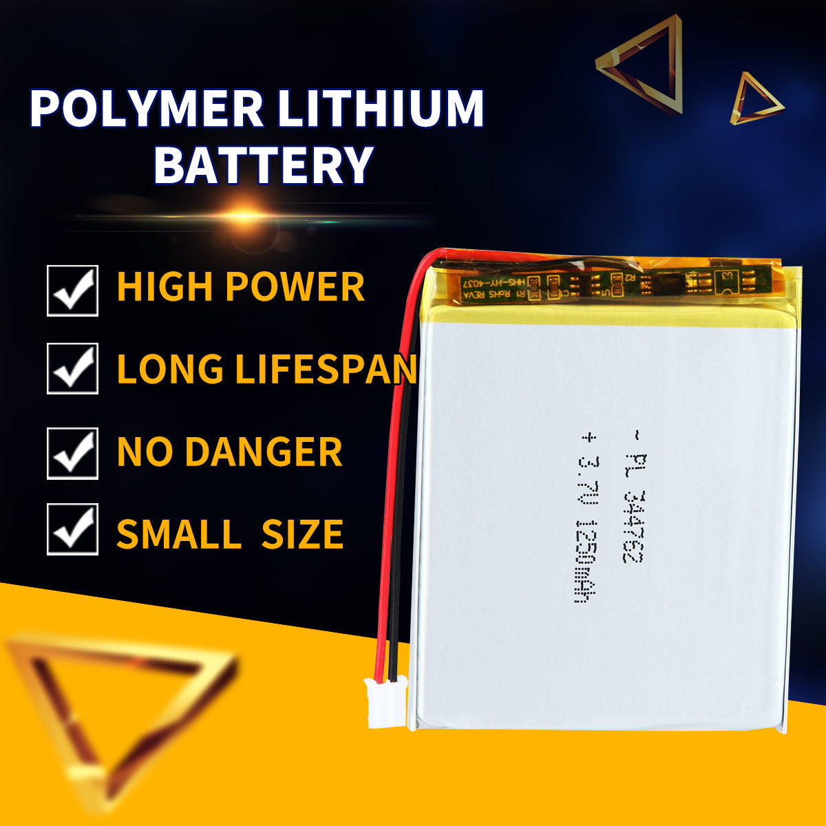 3.7V 1250mAh 344762 充電式リチウムポリマー電池