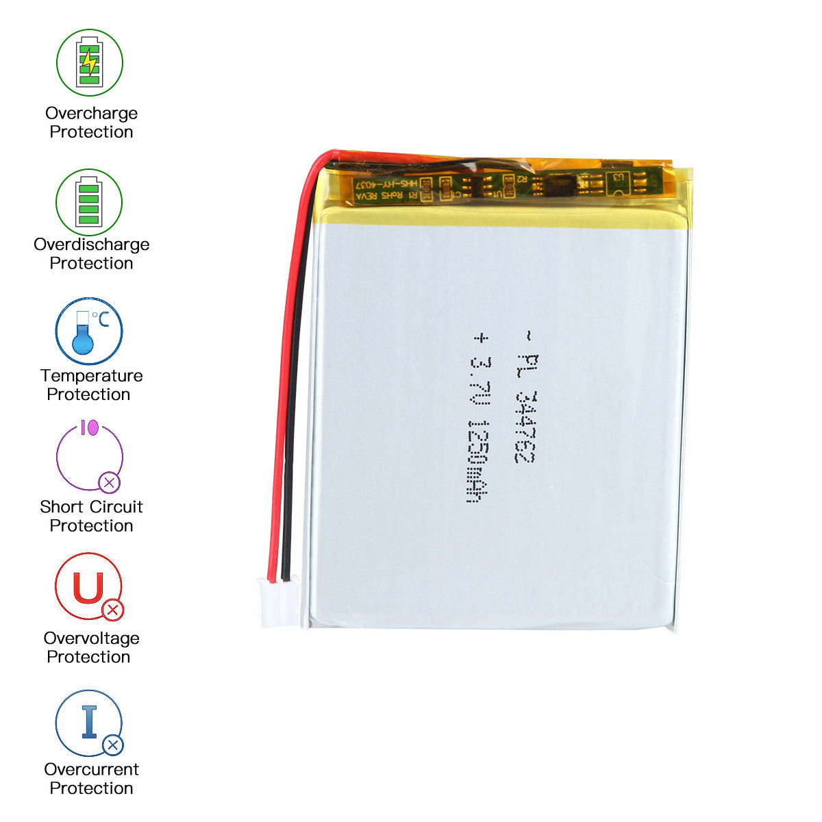 3.7V 1250mAh 344762 재충전용 리튬 중합체 건전지 길이 64mm