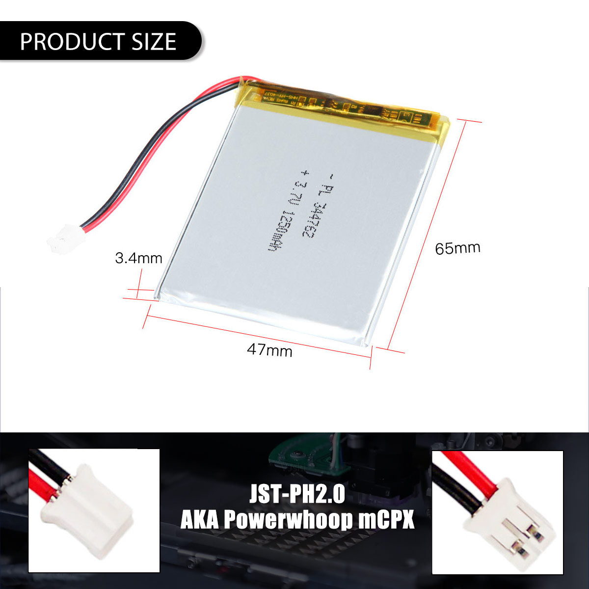 3.7V 1250mAh 344762 재충전용 리튬 중합체 건전지 길이 64mm