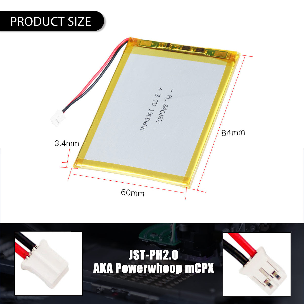 3.7V 1900mAh 346082 充電式リチウムポリマー電池