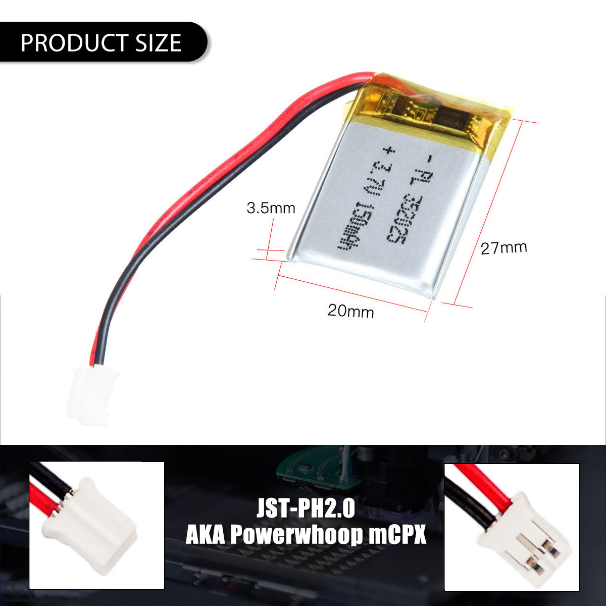 3.7V 150mAh 352025 재충전용 리튬 중합체 건전지 길이 27mm