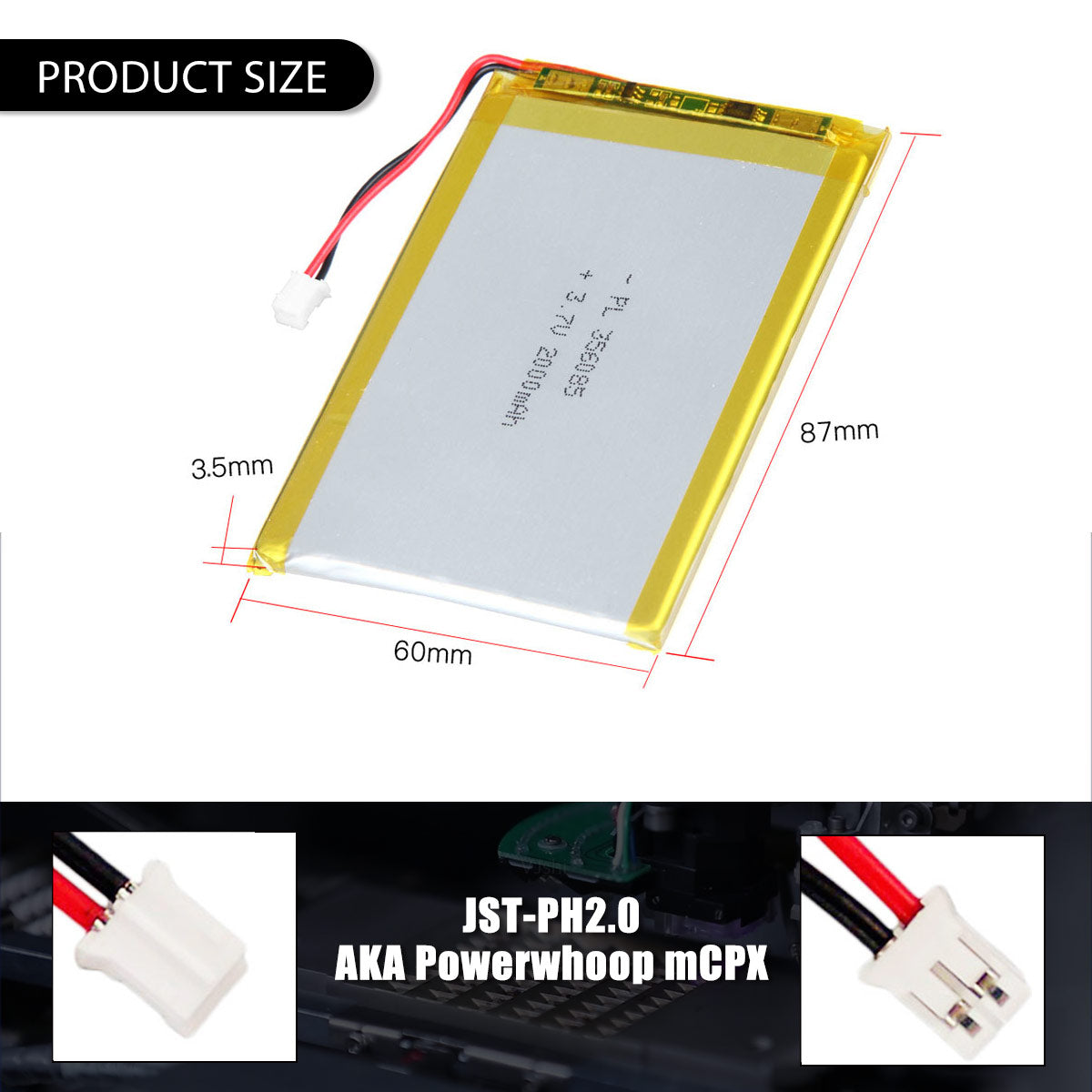 3.7V 2000mAh 356085 Rechargeable Lithium Polymer Battery