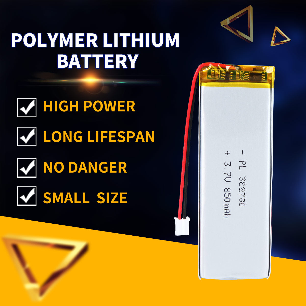 3.7V 382780 850mAh 充電式リチウムポリマー電池