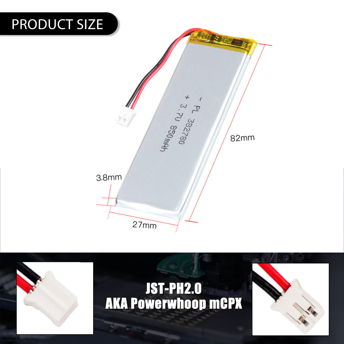 3.7V 382780 850mAh 재충전용 리튬 중합체 건전지 길이 82mm