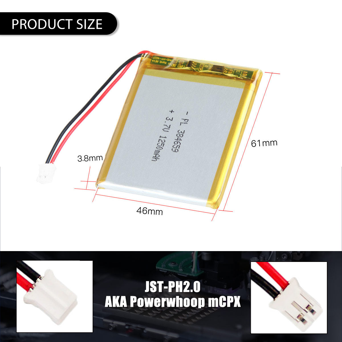 3.7V 1250mAh 384659 재충전용 리튬 중합체 건전지 길이 61mm