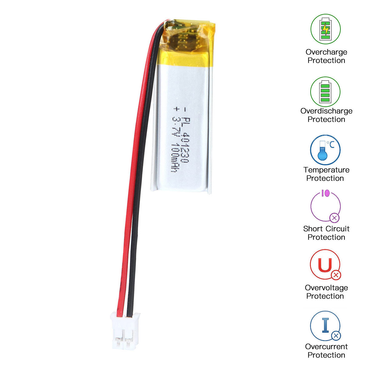 YDL 3.7V 100mAh 401230 충전식 리튬 폴리머 배터리 길이 32mm