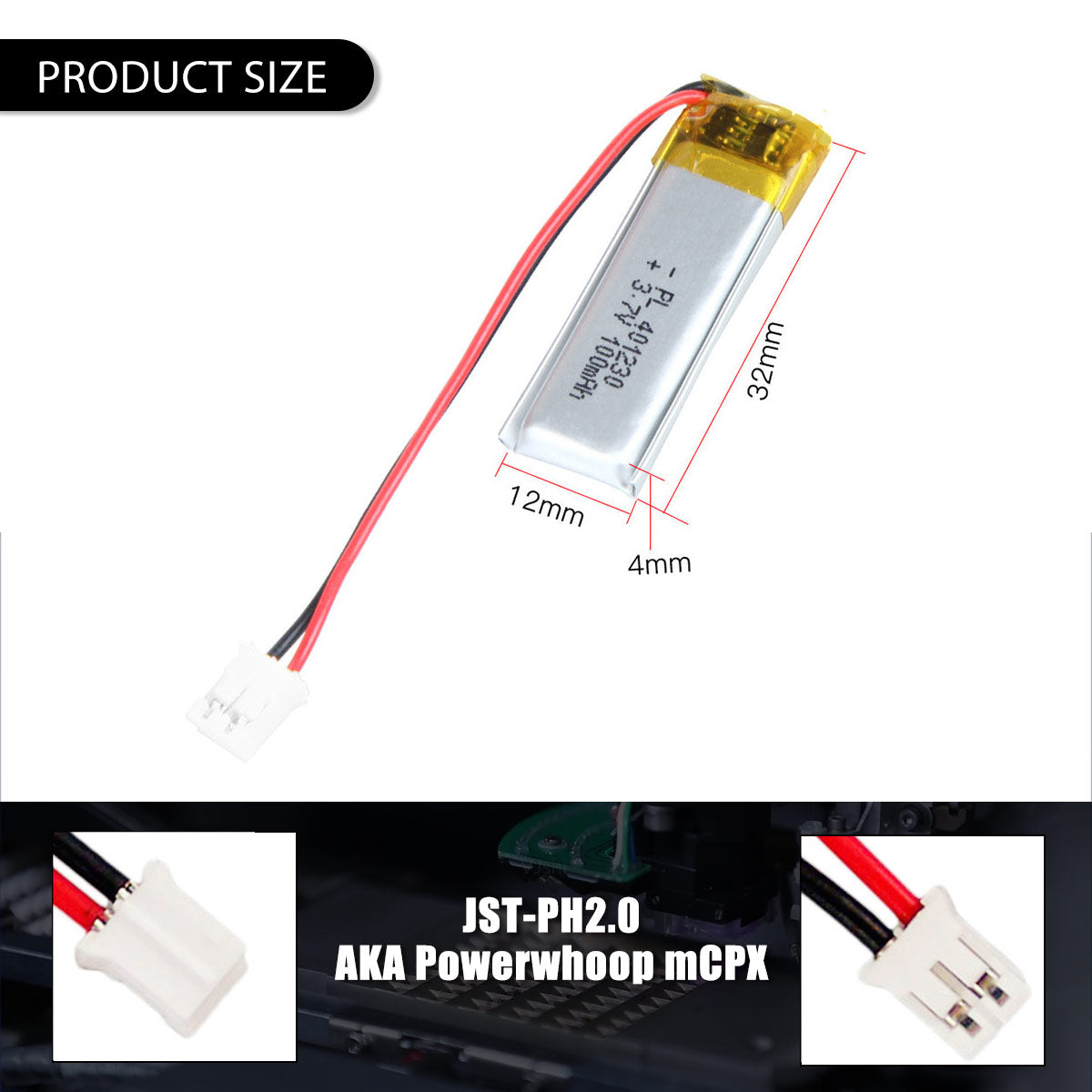 YDL 3.7V 100mAh 401230 충전식 리튬 폴리머 배터리 길이 32mm