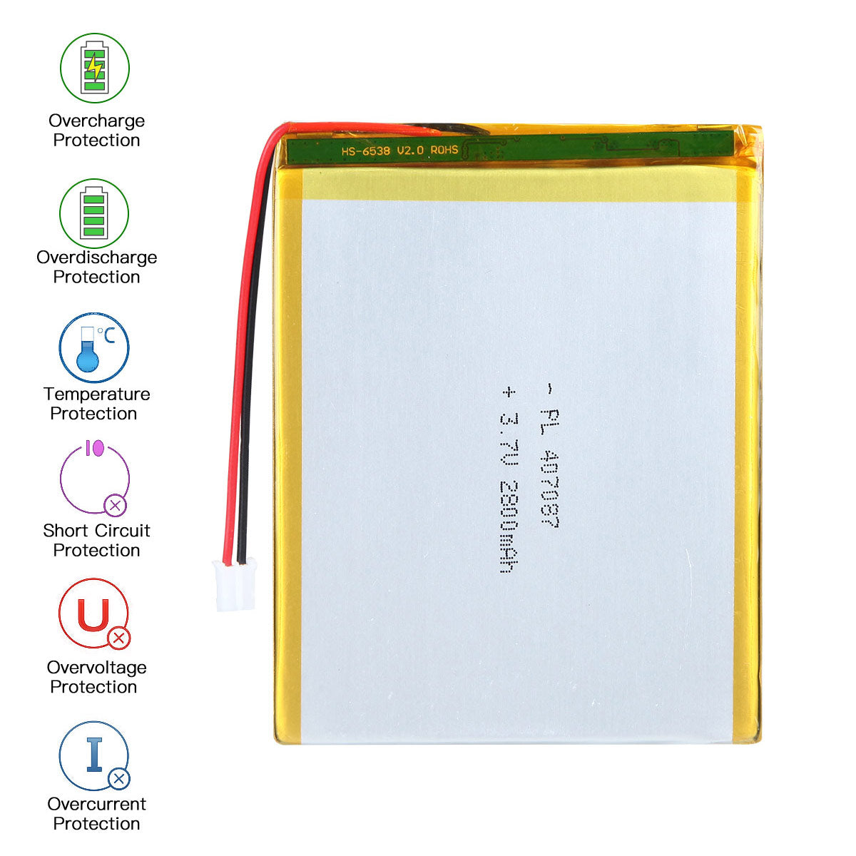 3.7V 2800mAh 407087 재충전용 리튬 중합체 건전지 길이 89mm