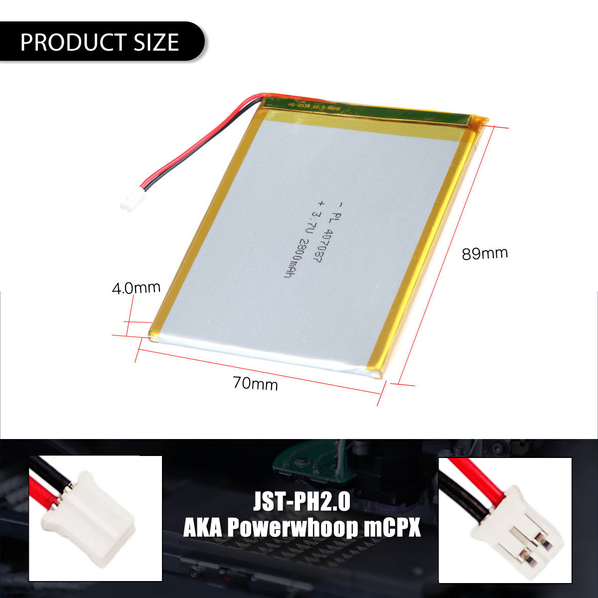 3.7V 2800mAh 407087 재충전용 리튬 중합체 건전지 길이 89mm