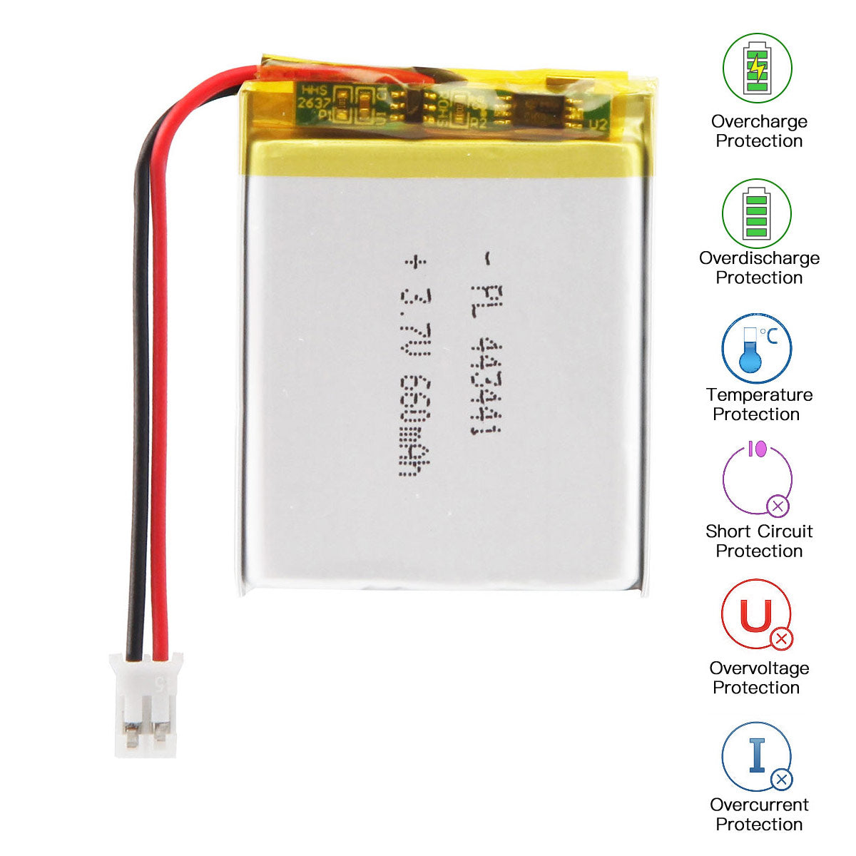 3.7V 660mAh 443441 재충전용 리튬 중합체 건전지 길이 43mm