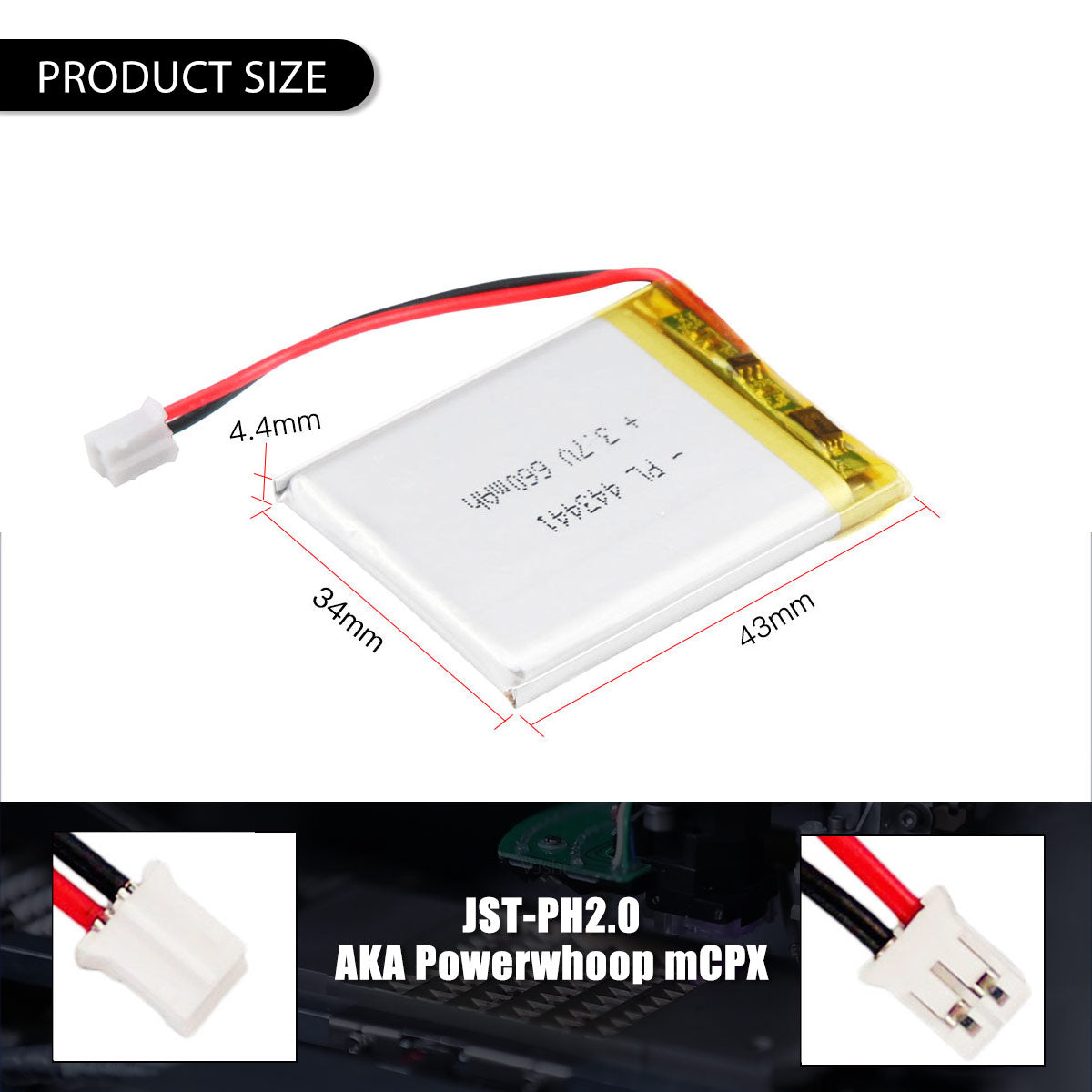 3.7V 660mAh 443441 재충전용 리튬 중합체 건전지 길이 43mm