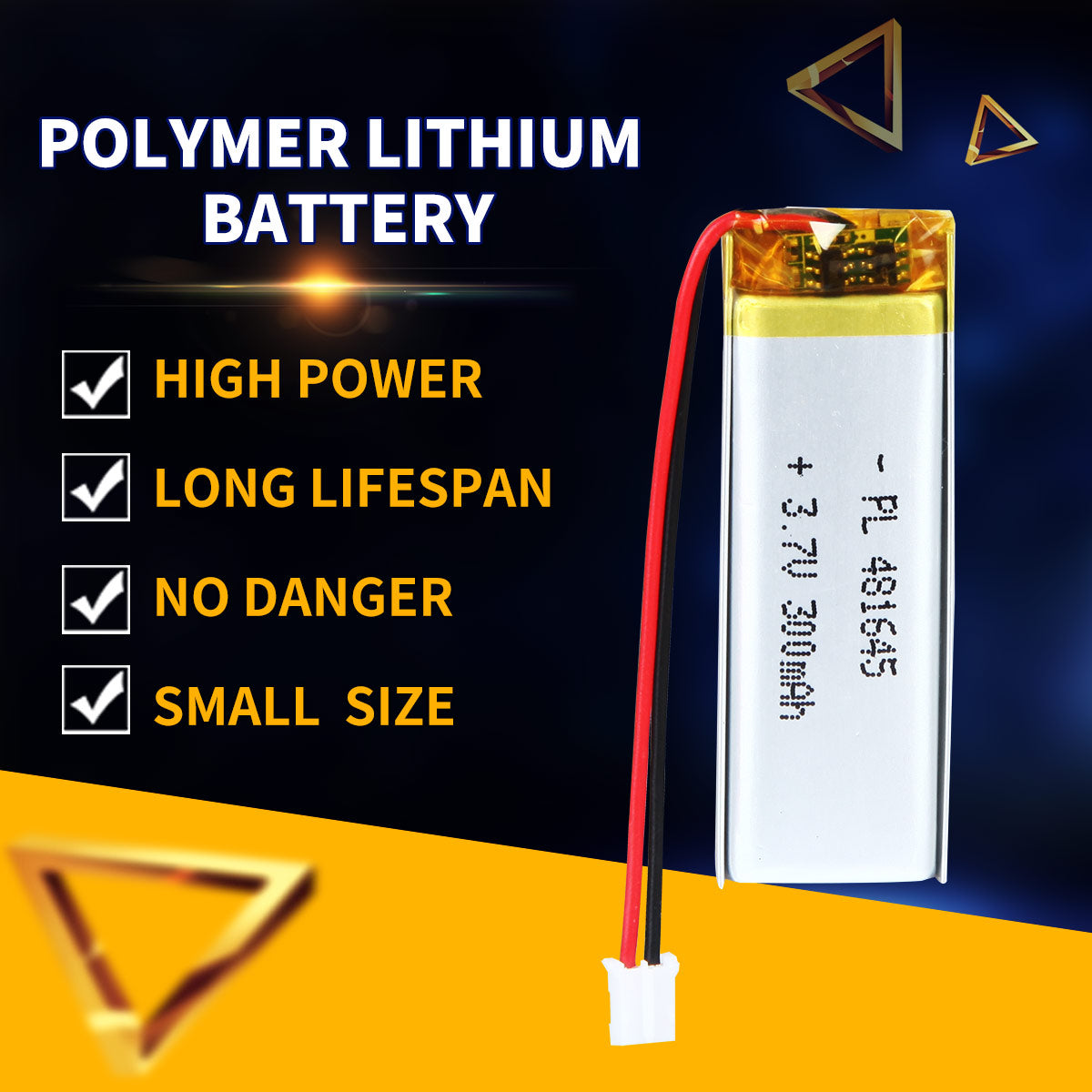 3.7V 300mAh 481645 재충전용 리튬 중합체 건전지 길이 47mm
