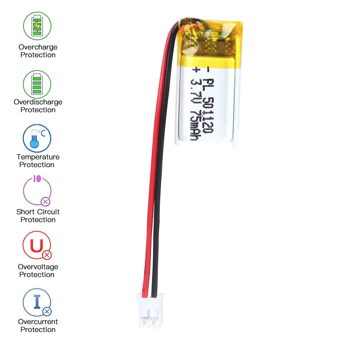 3.7V 75mAh 501120 充電式リチウムポリマー電池