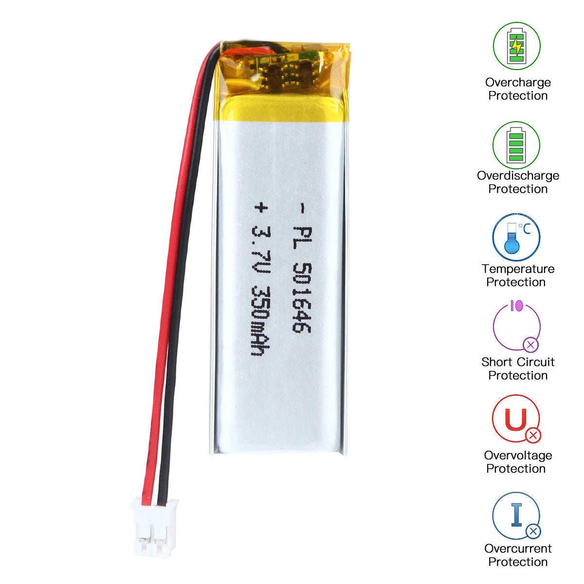 3.7V 350mAh 501646 充電式リチウムポリマー電池