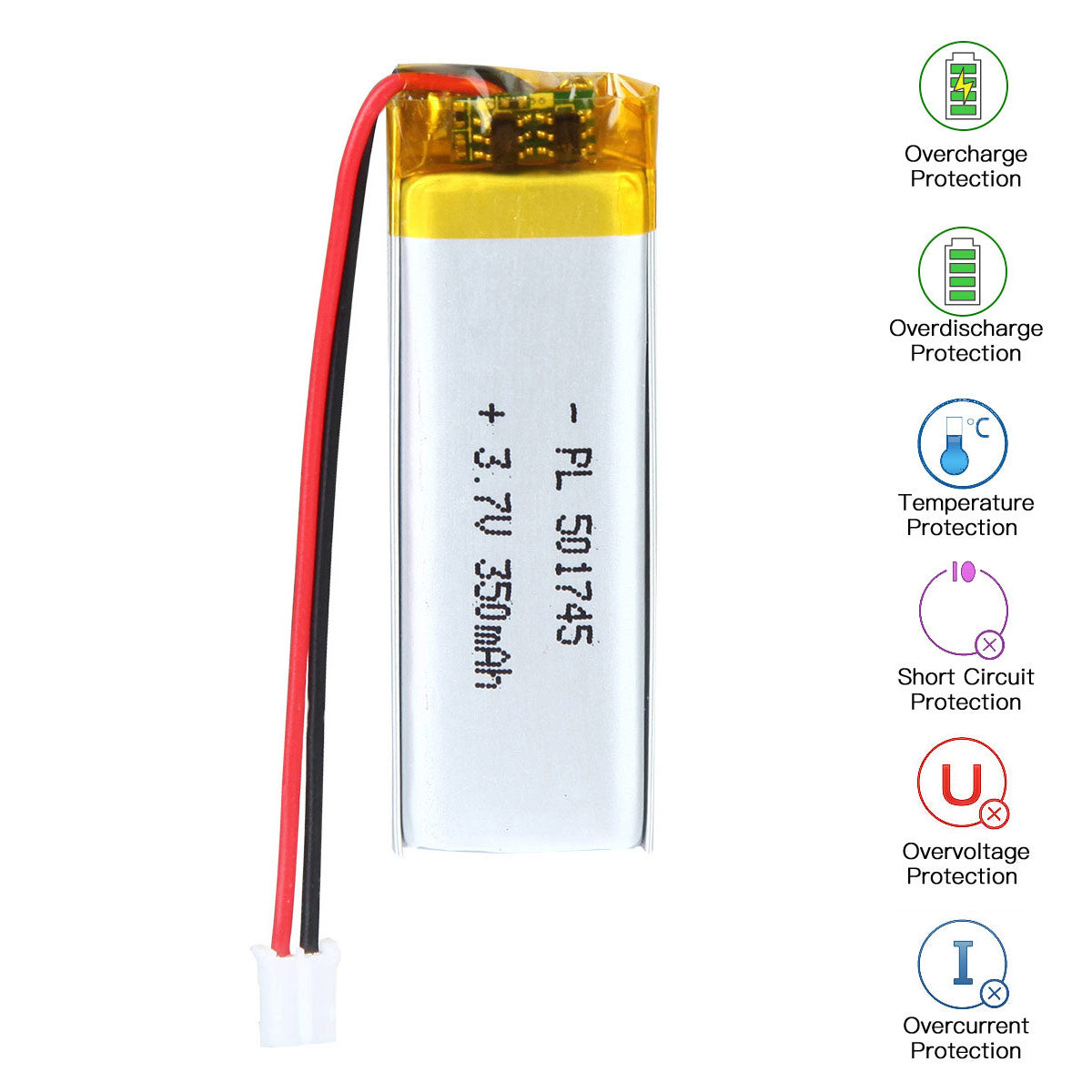 3.7V 350mAh 501745 充電式リチウムポリマー電池