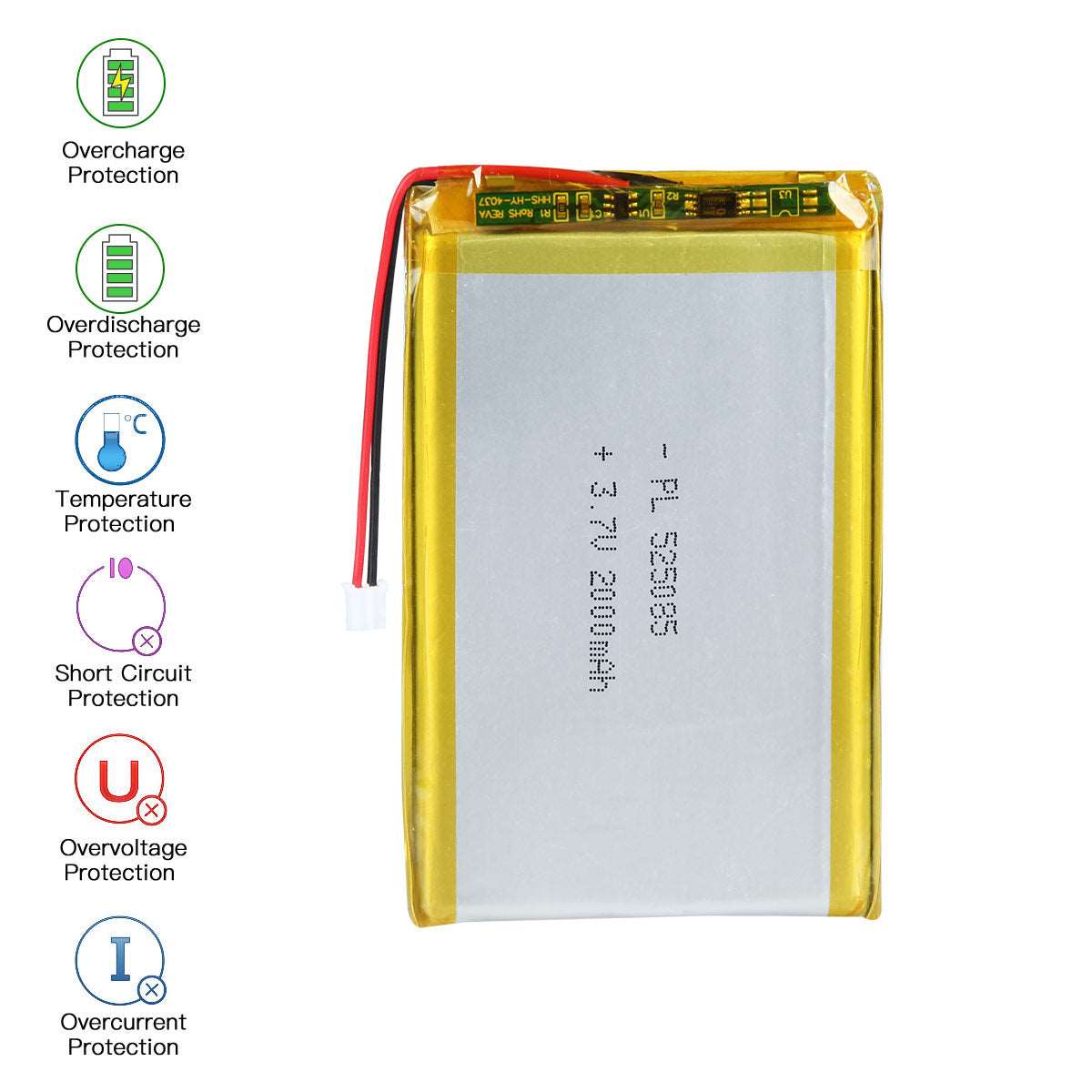 US free ship 3.7V 2000mAh 525085 Lithium Polymer Ion Rechargeable Li-Po Battery