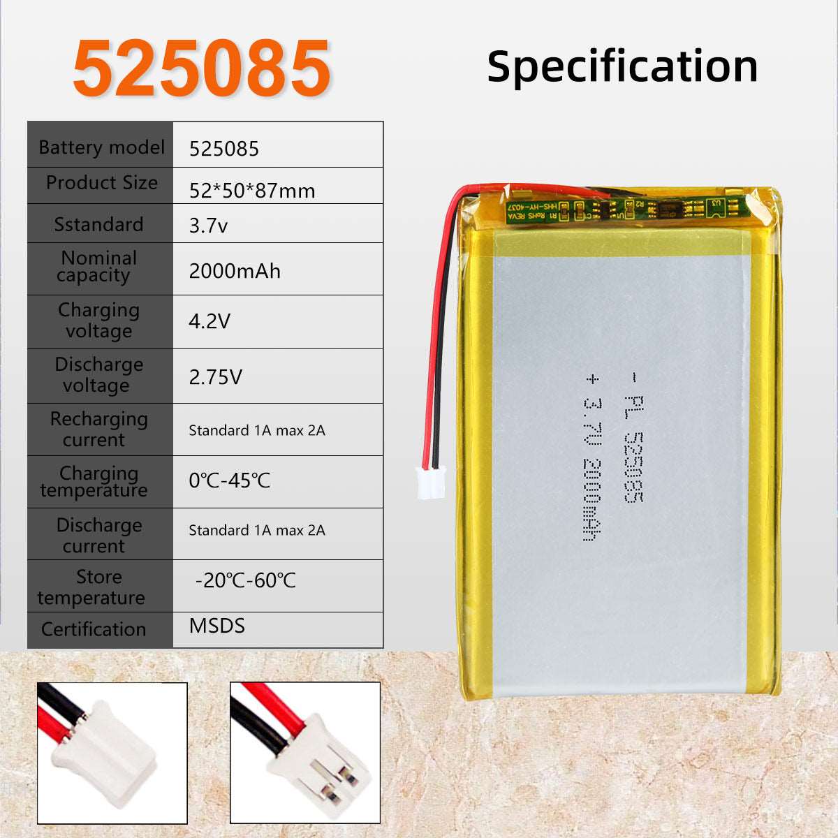 US free ship 3.7V 2000mAh 525085 Lithium Polymer Ion Rechargeable Li-Po Battery