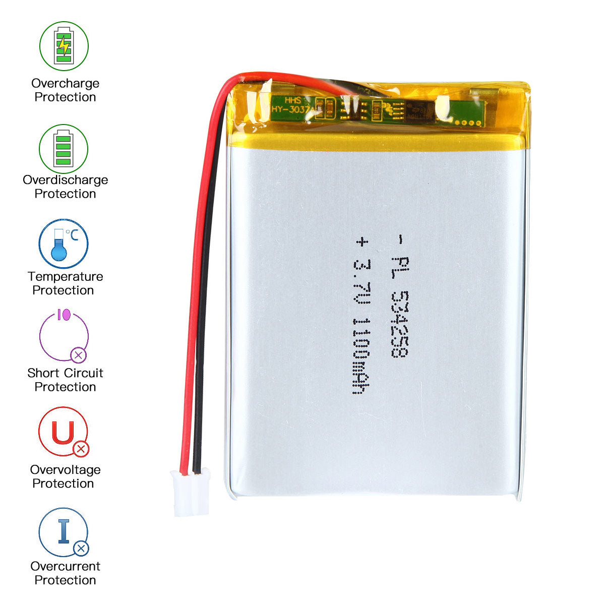 3.7V 1100mAh 534258 재충전용 리튬 중합체 건전지 길이 60mm