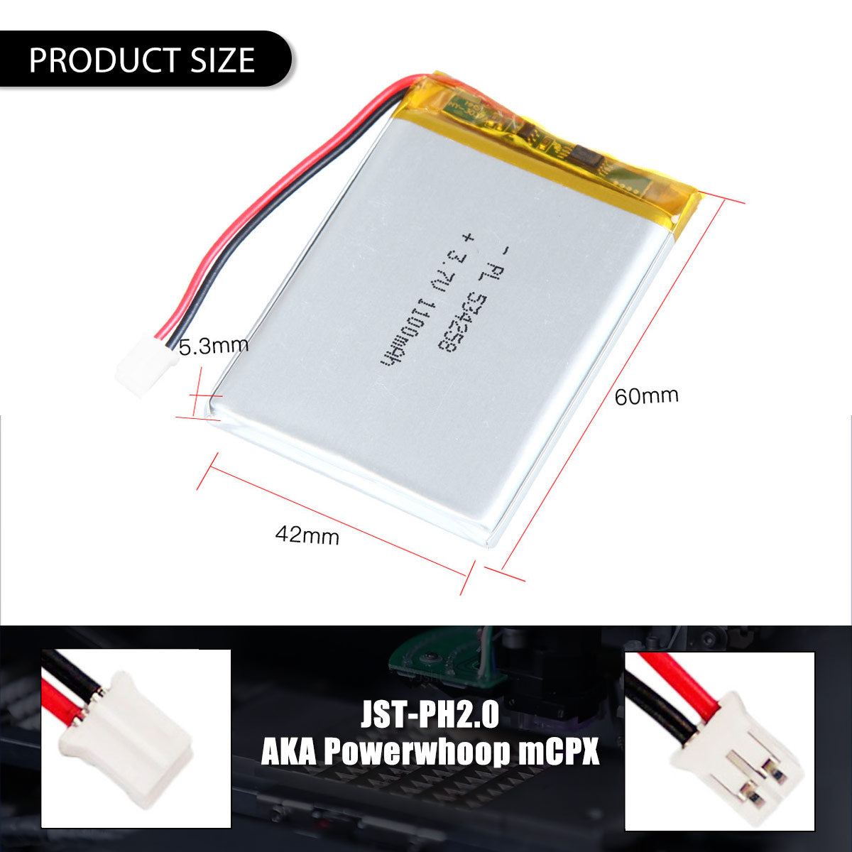 3.7V 1100mAh 534258 재충전용 리튬 중합체 건전지 길이 60mm
