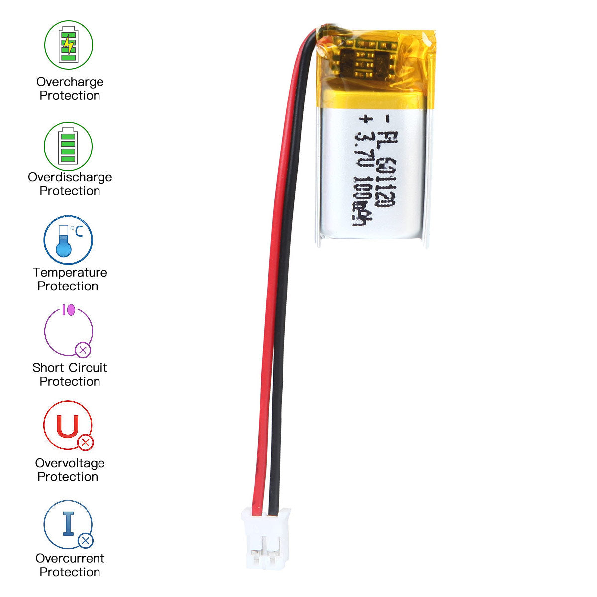 3.7V 100mAh 601120 충전식 리튬 폴리머 배터리 길이 22mm
