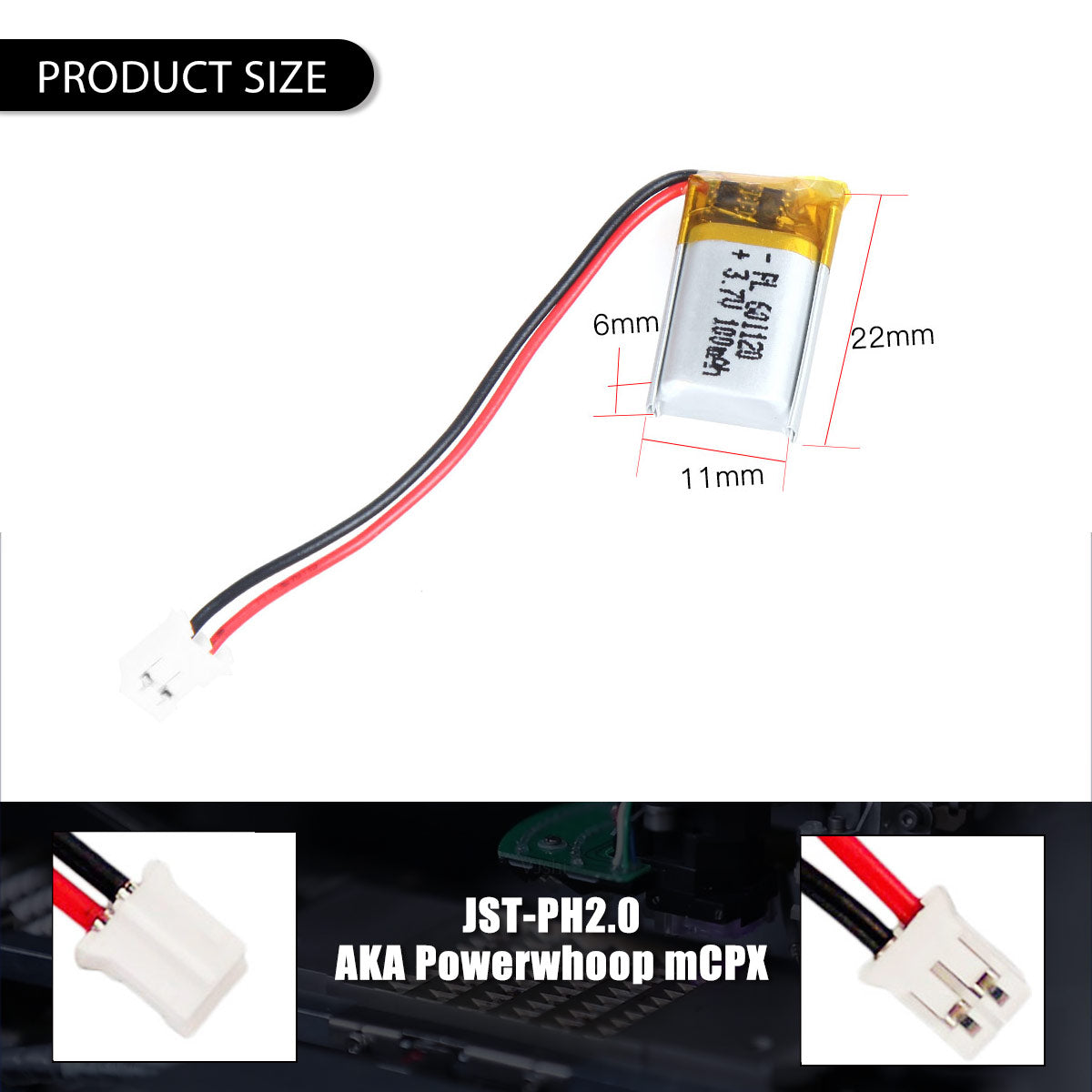 3.7V 100mAh 601120 충전식 리튬 폴리머 배터리 길이 22mm
