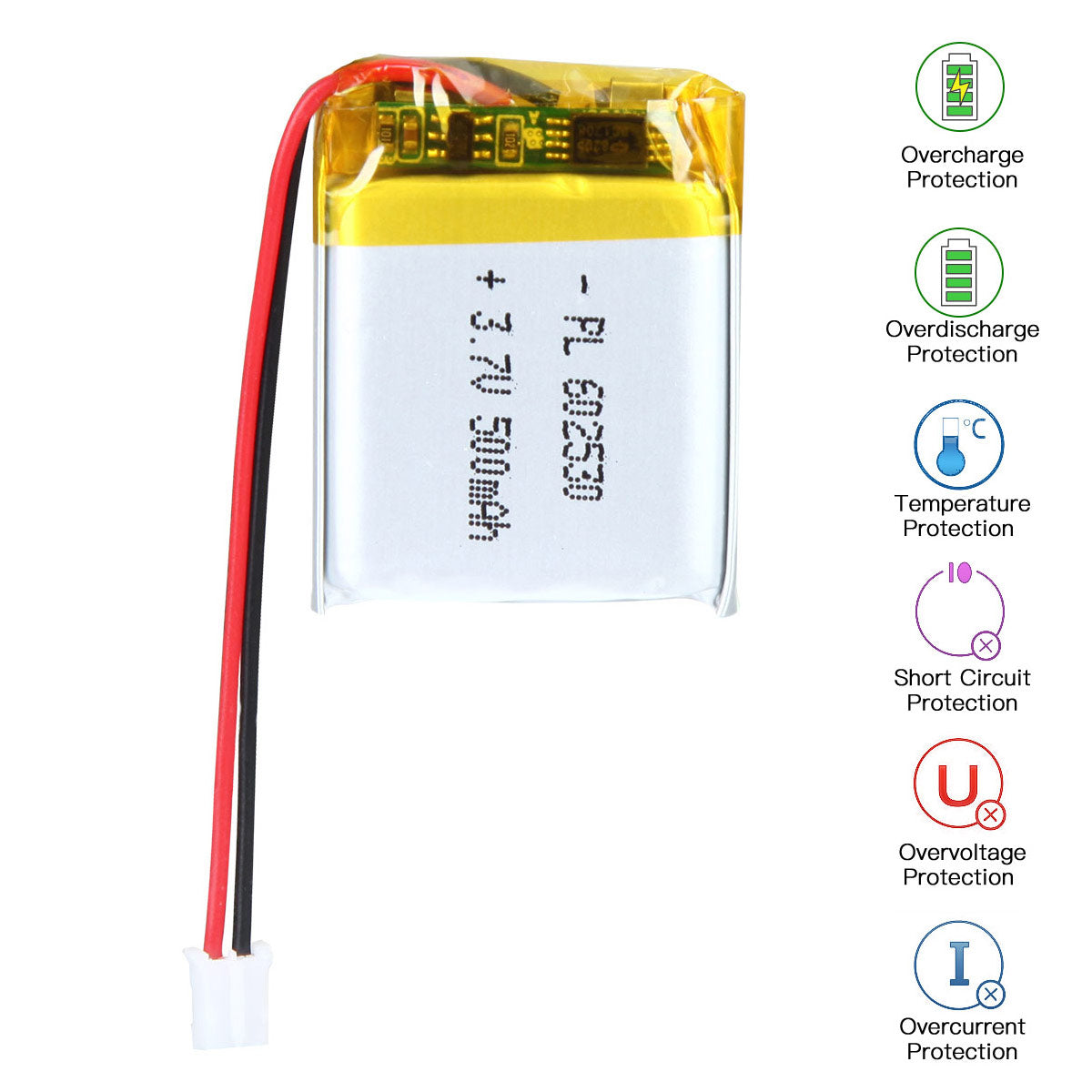 3.7V 500mAh 602530 재충전용 리튬 중합체 건전지 길이 32mm